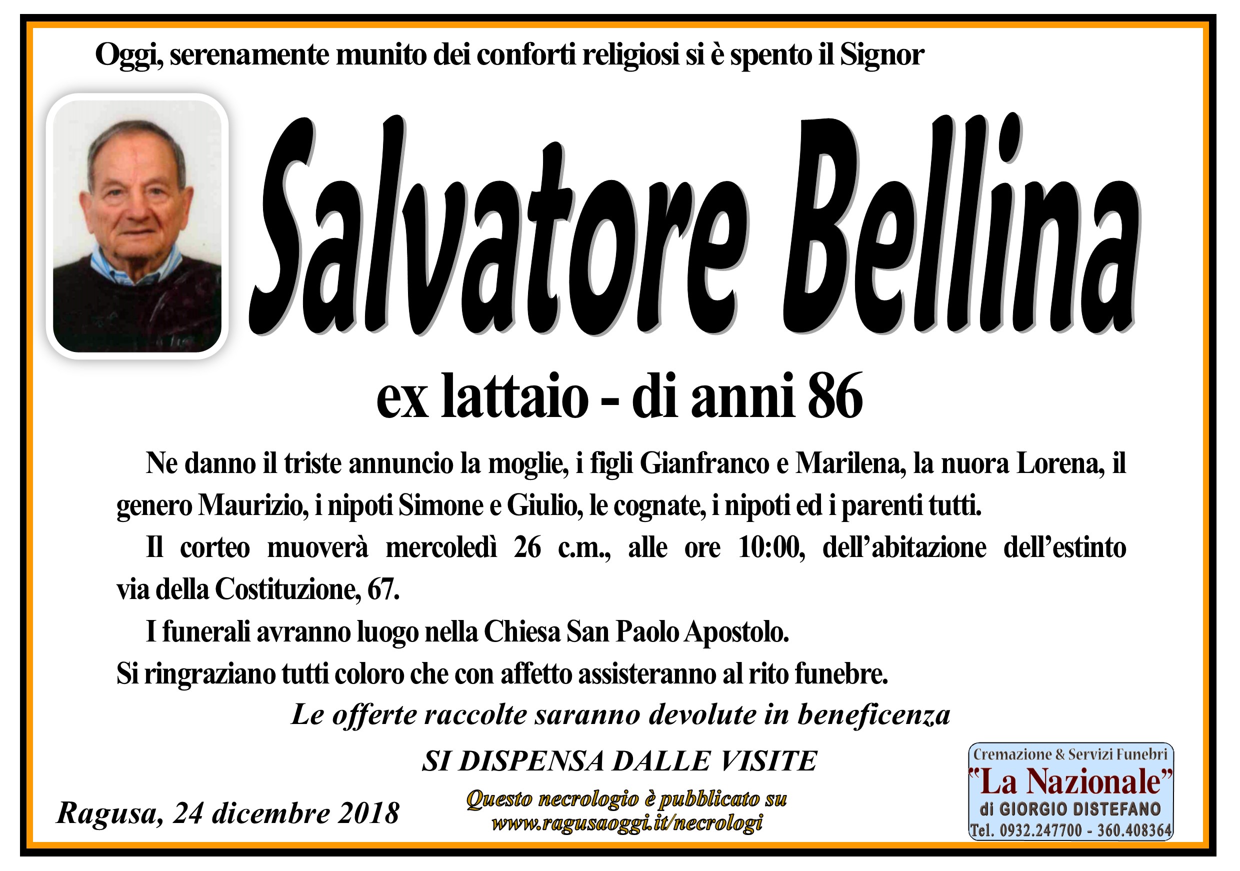Necrologi: Salvatore Bellina