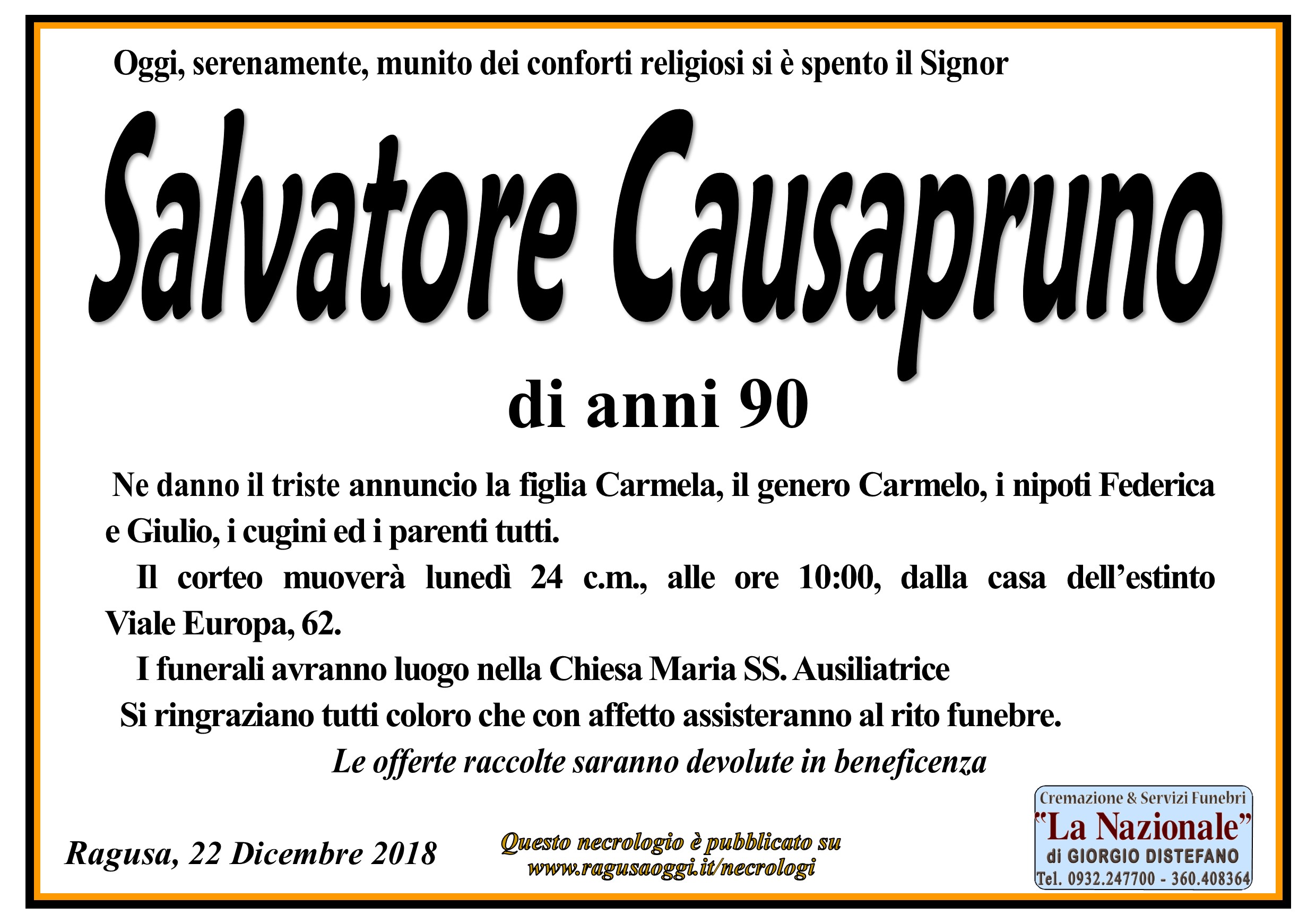Necrologi: Salvatore Causapruno
