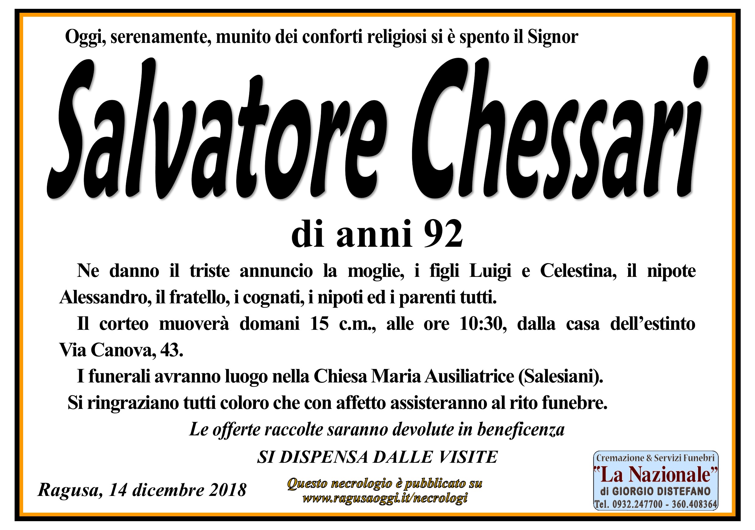 Necrologi: Salvatore Chessari