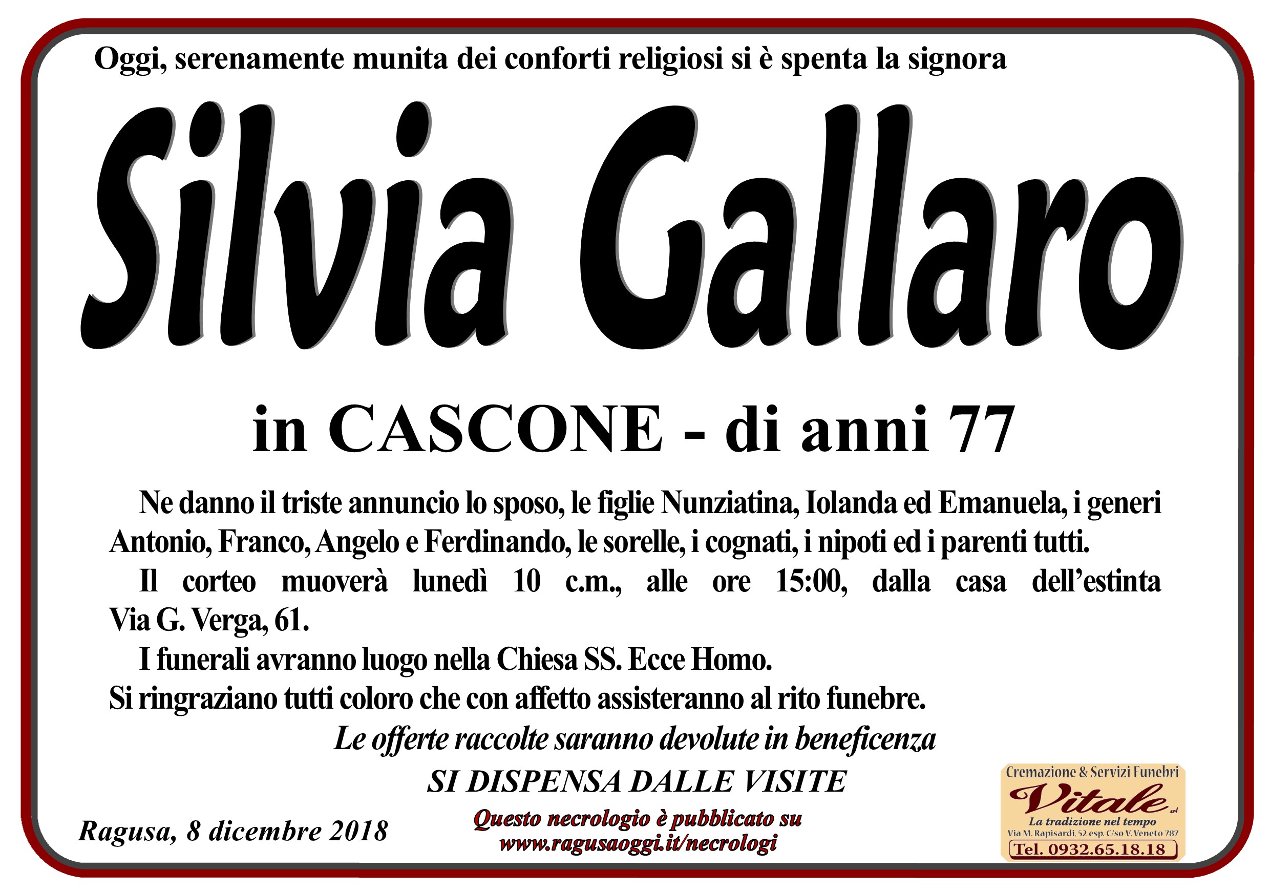 Necrologi Silvia Gallaro