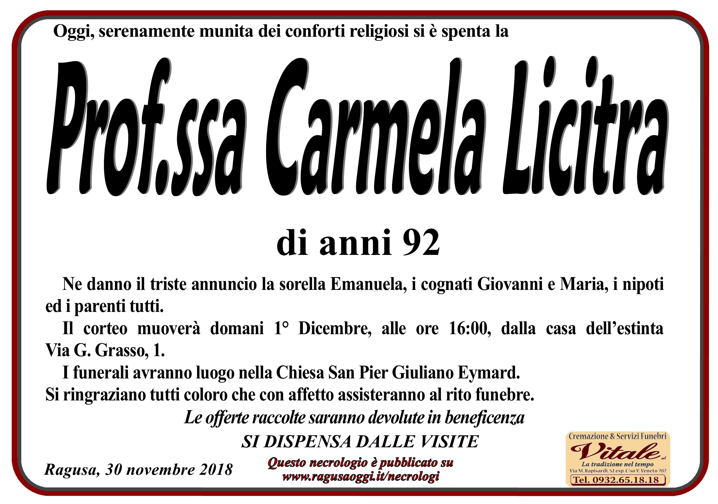 Necrologi: Carmela Licitra