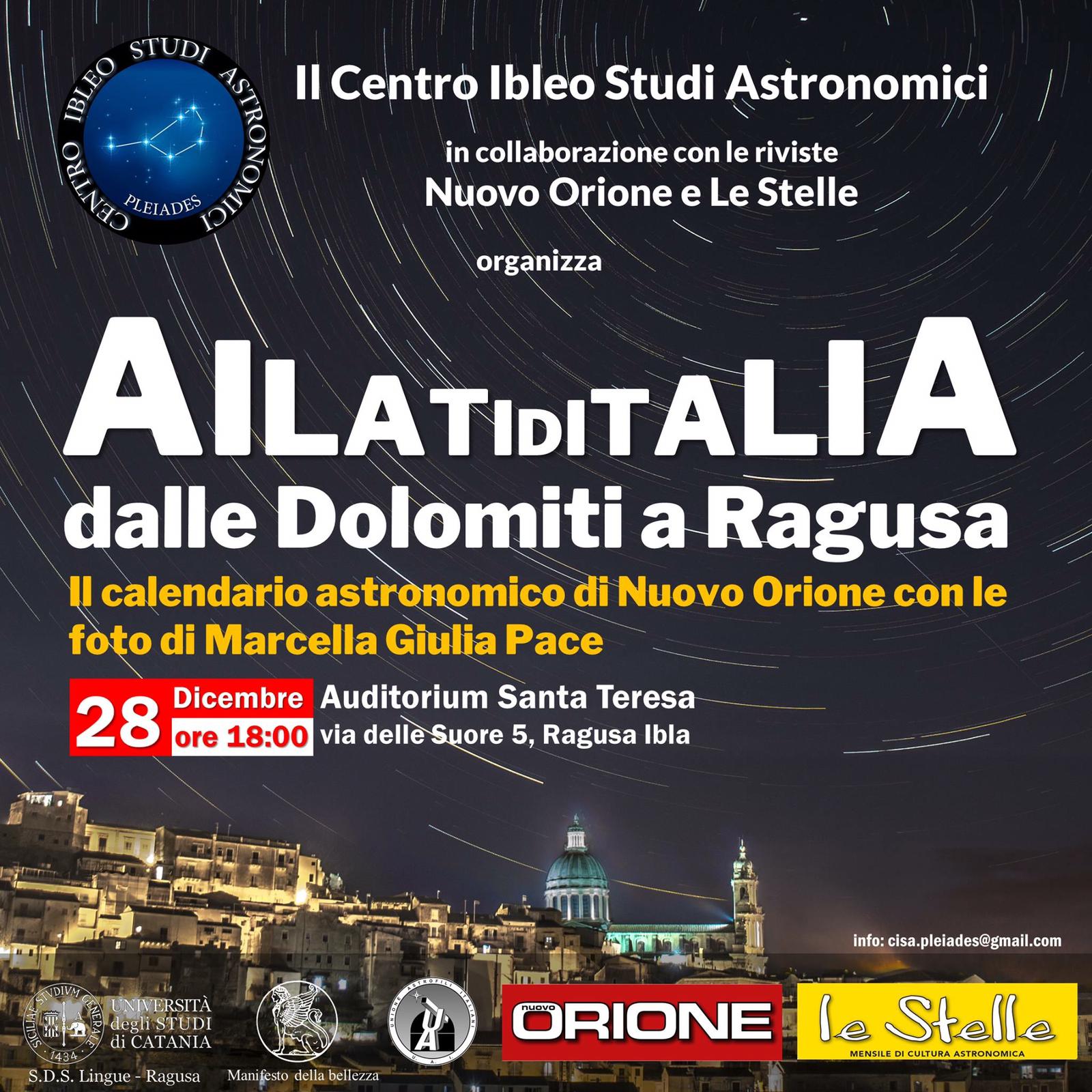 “AilatiditaliA, dalle Dolomiti a Ragusa”. Il CISA presenta il calendario astronomico 2019 di Nuovo Orione.