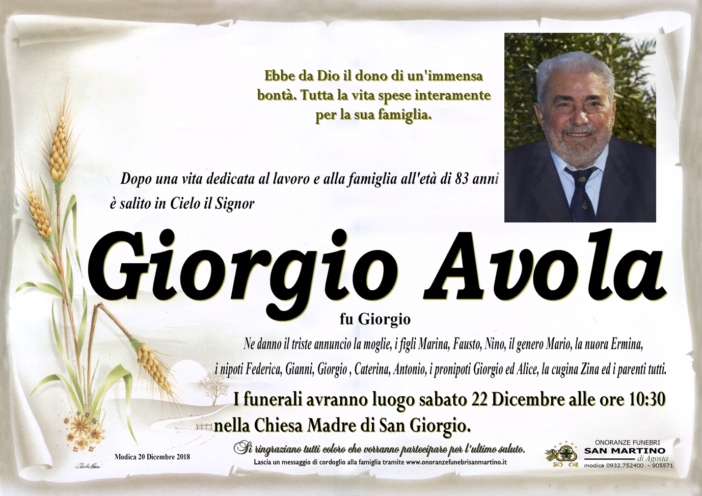 Necrologi: Giorgio Avola