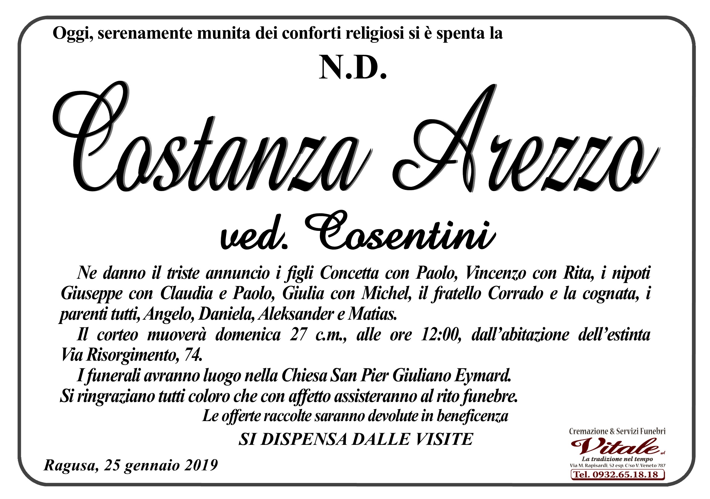 Necrologi: Costanza Arezzo