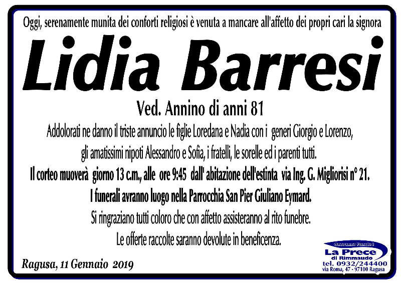 Necrologi: Lidia Barresi