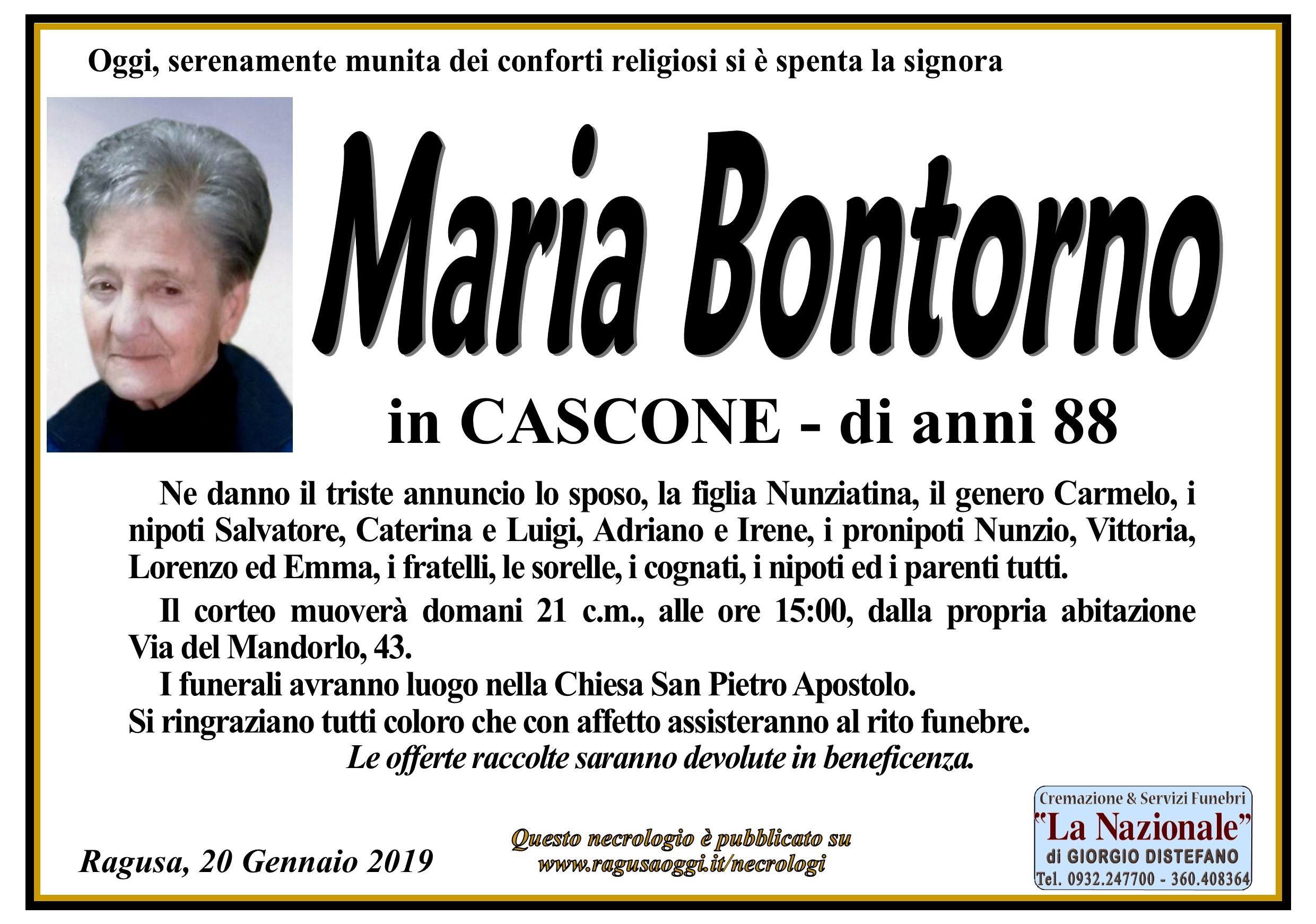 Necrologi: Maria Bontorno