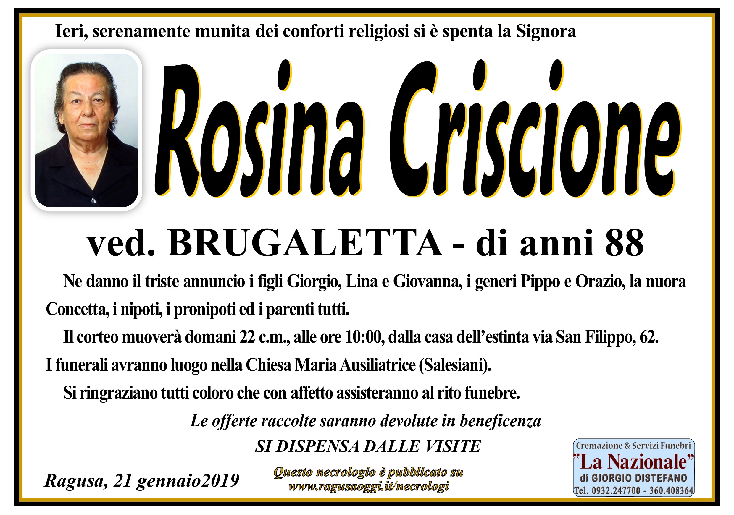 Necrologi: Rosina Criscione