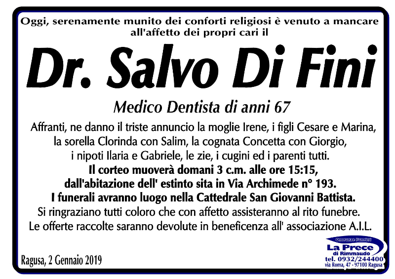 Necrologi: Salvo Di Fini