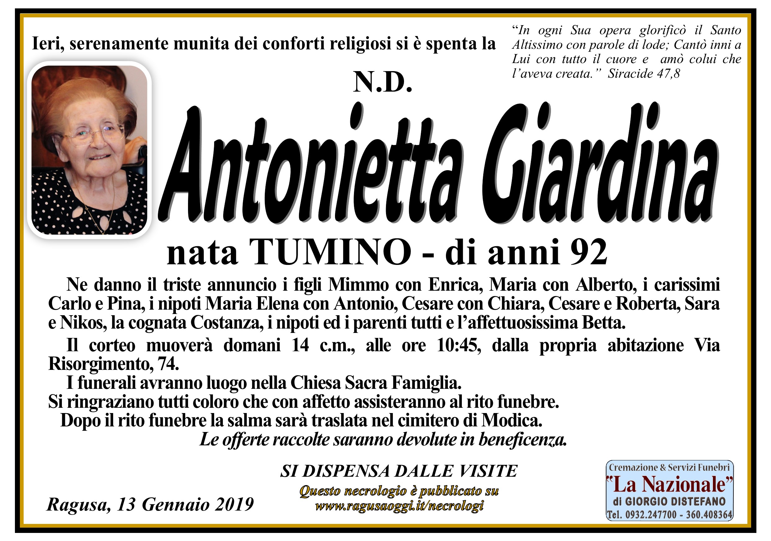 Necrologi: Antonietta Giardina