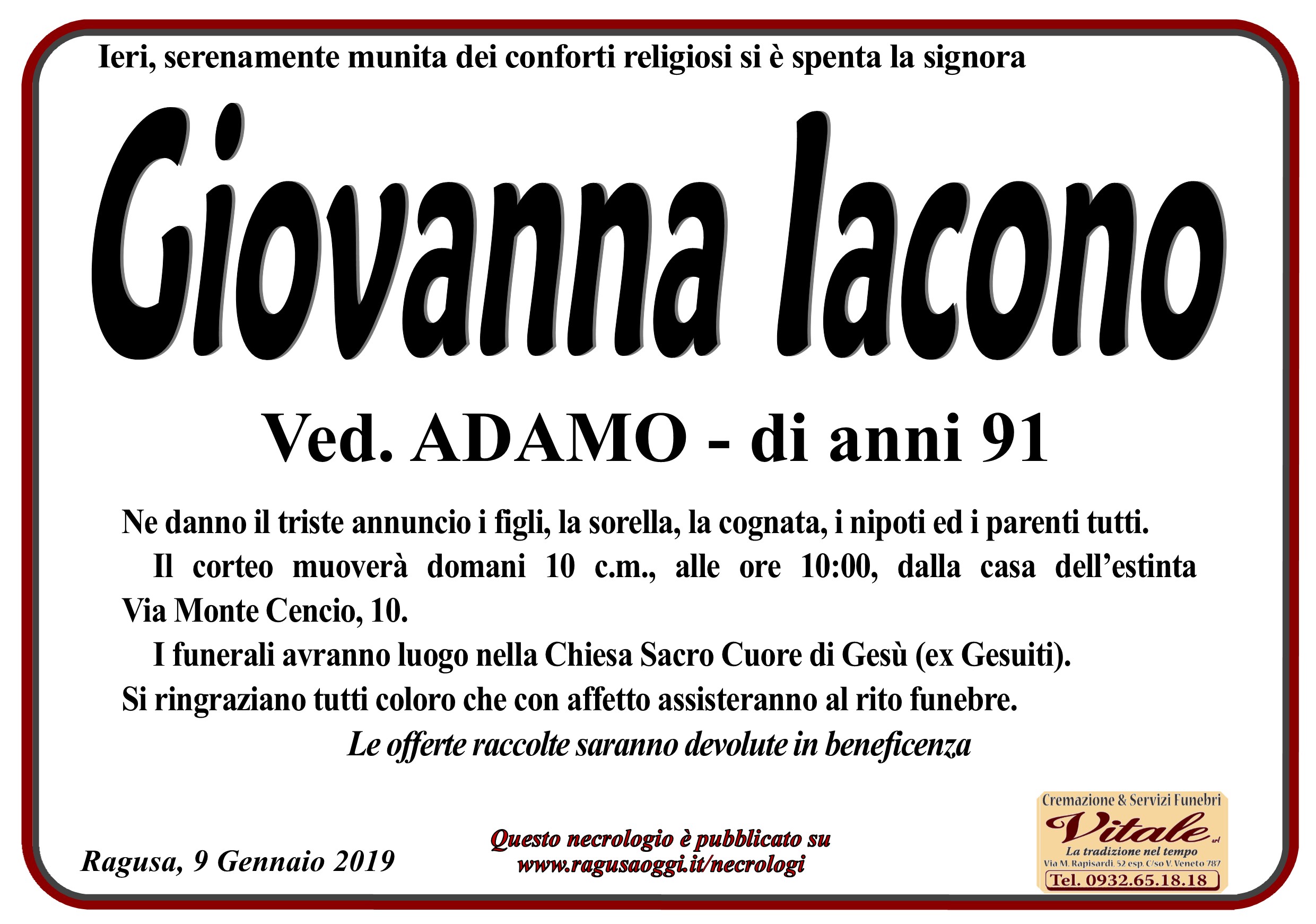 Necrologi: Giovanna Iacono
