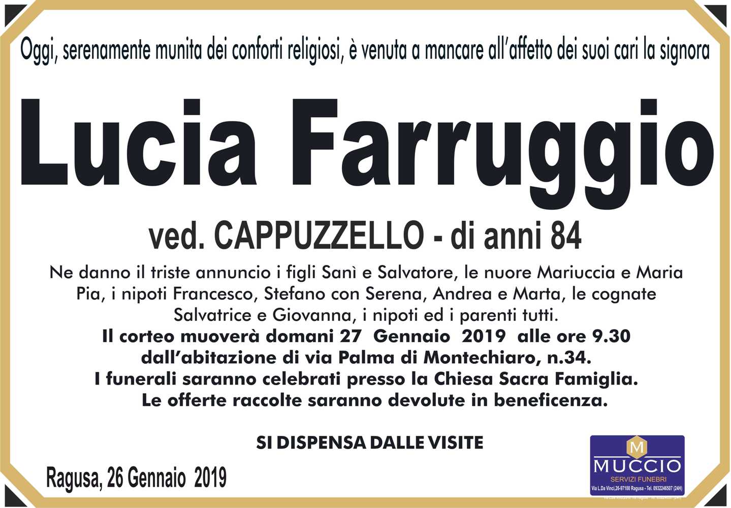 Necrologi: Lucia Farruggio
