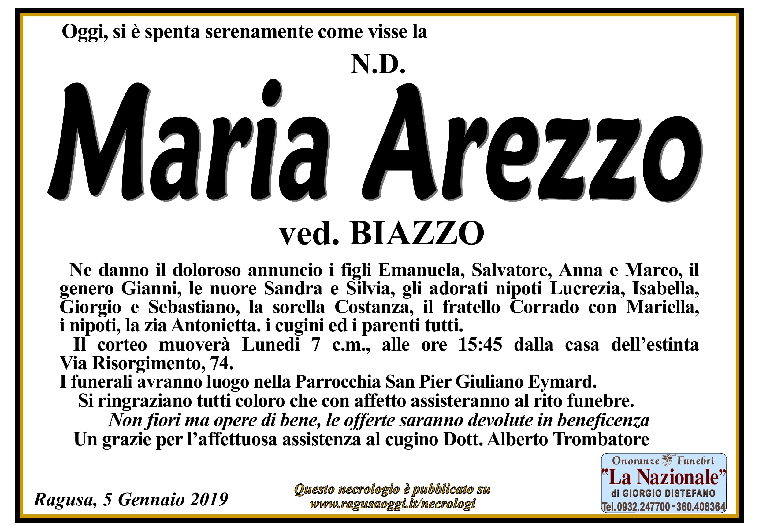 Necrologi: Maria Arezzo