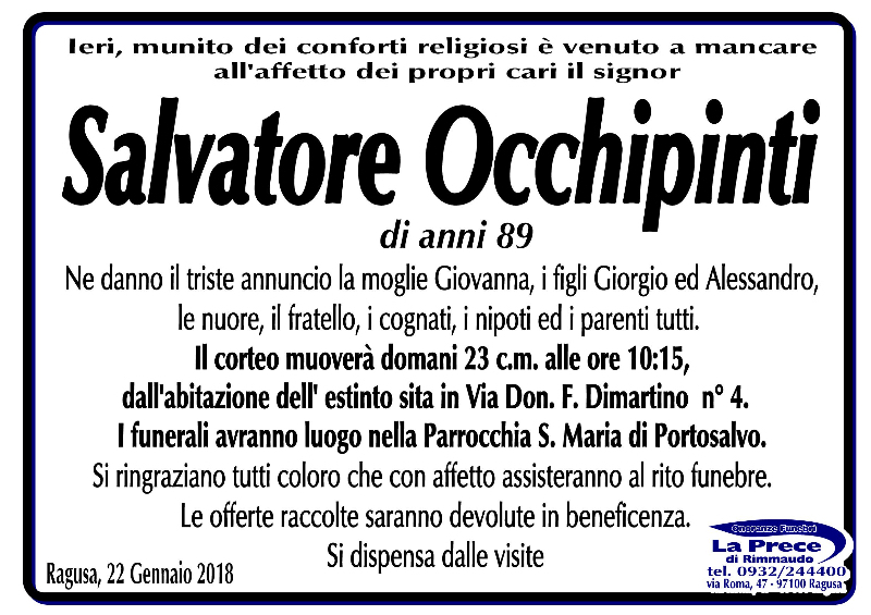 Necrologi: Salvatore Occhipinti