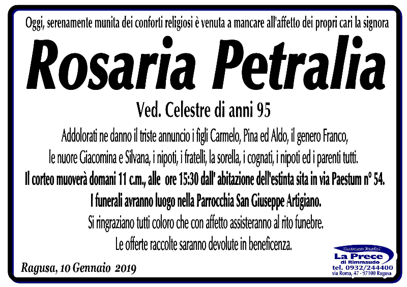 Necrologi Rosaria Petralia