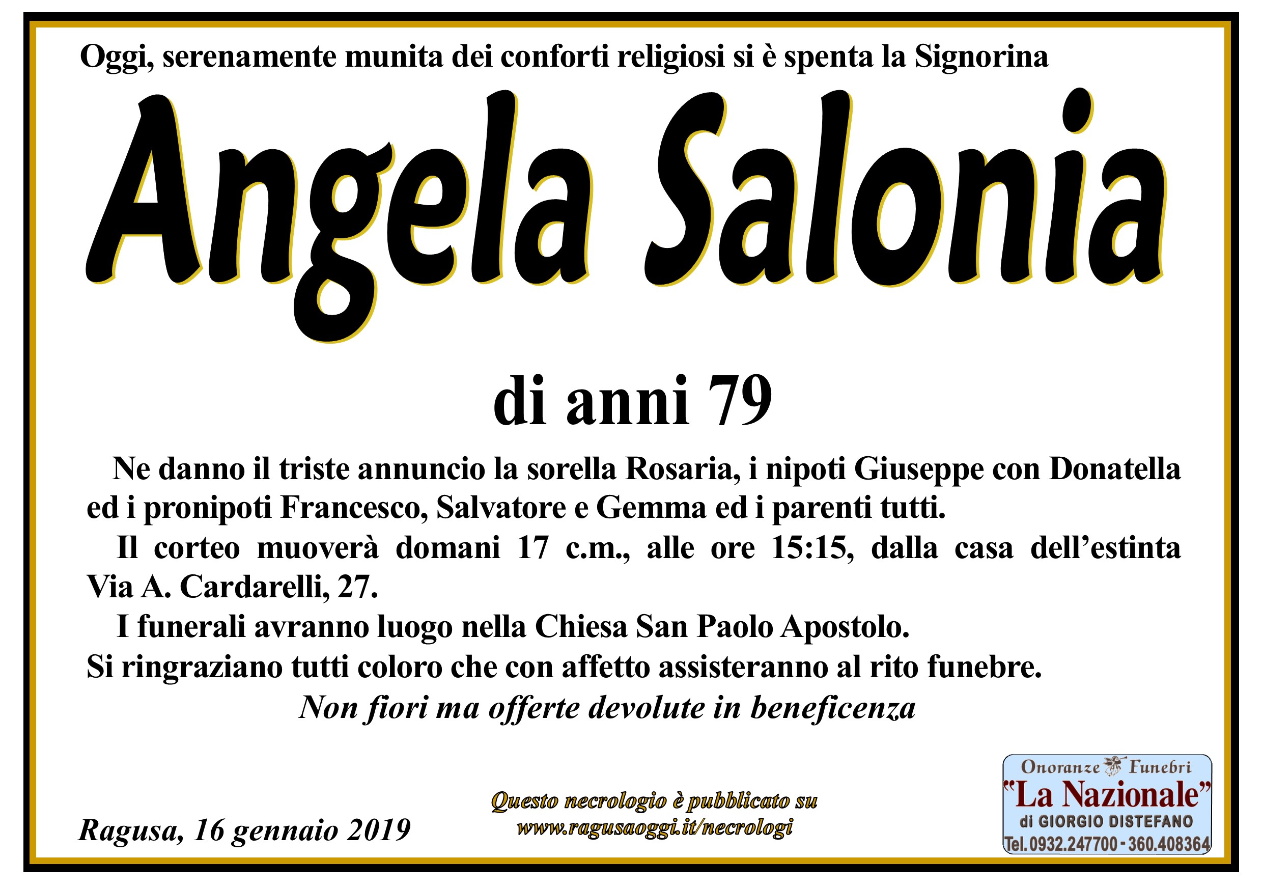 Necrologi: Angela Salonia