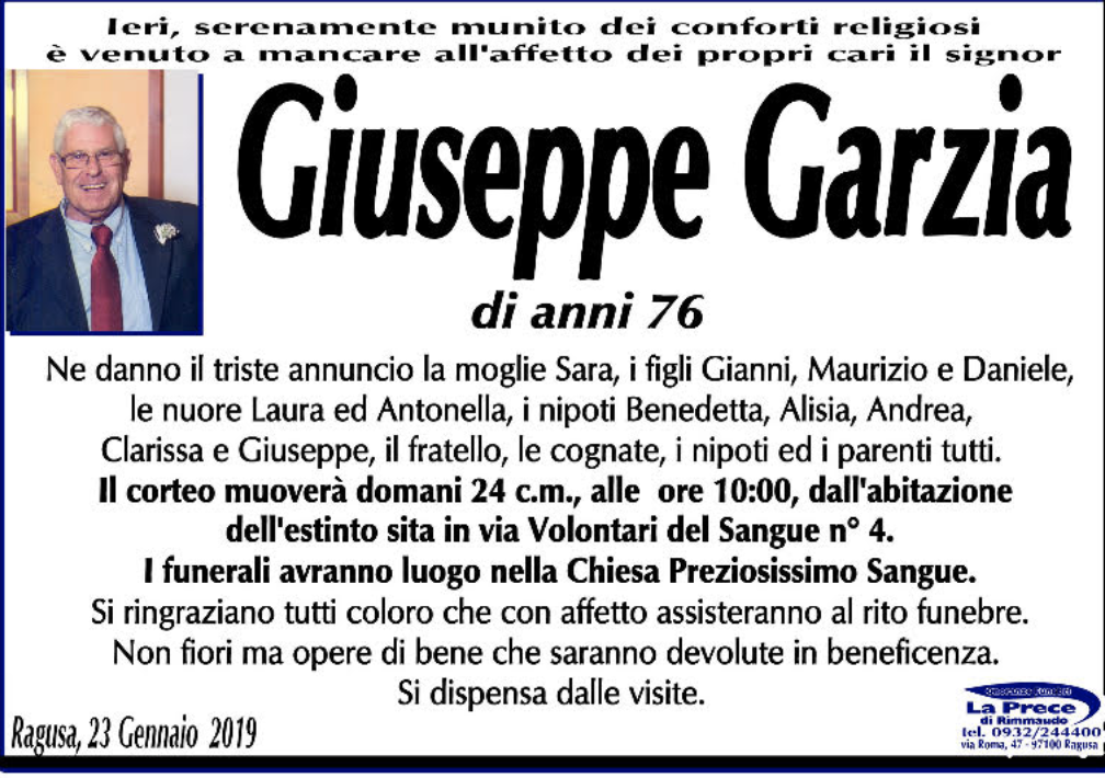 Necrologi: Giuseppe Garzia