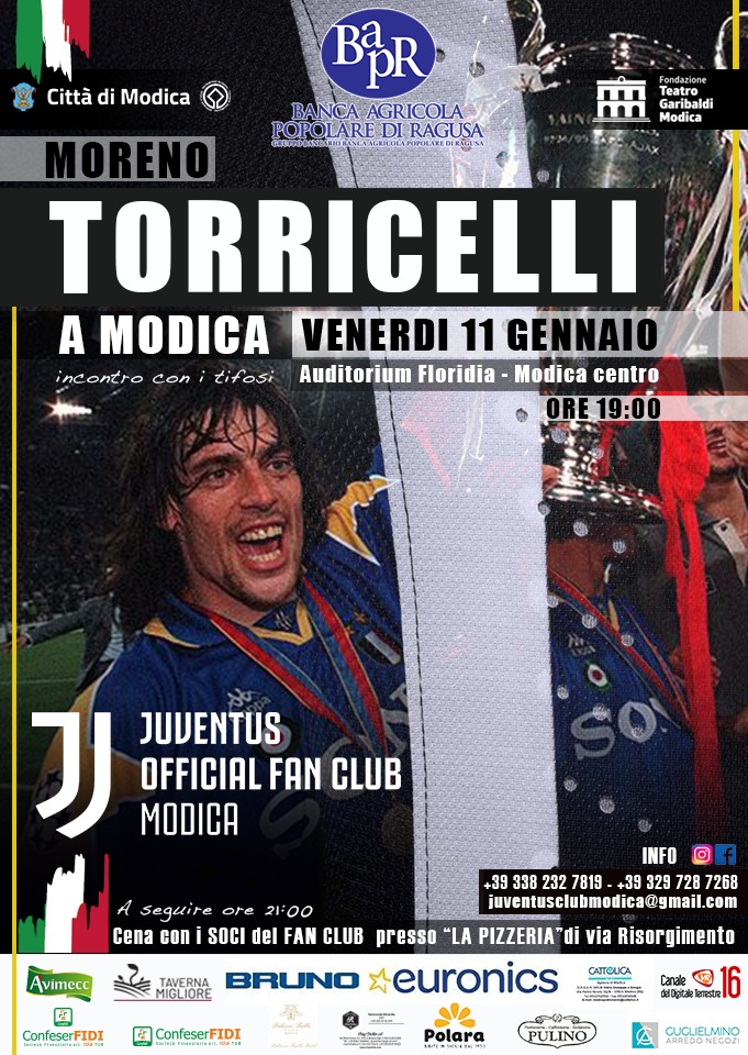 A Modica un official club Juventus. Questo venerdì evento con Moreno Torricelli intervistato da Salvatore Cannata