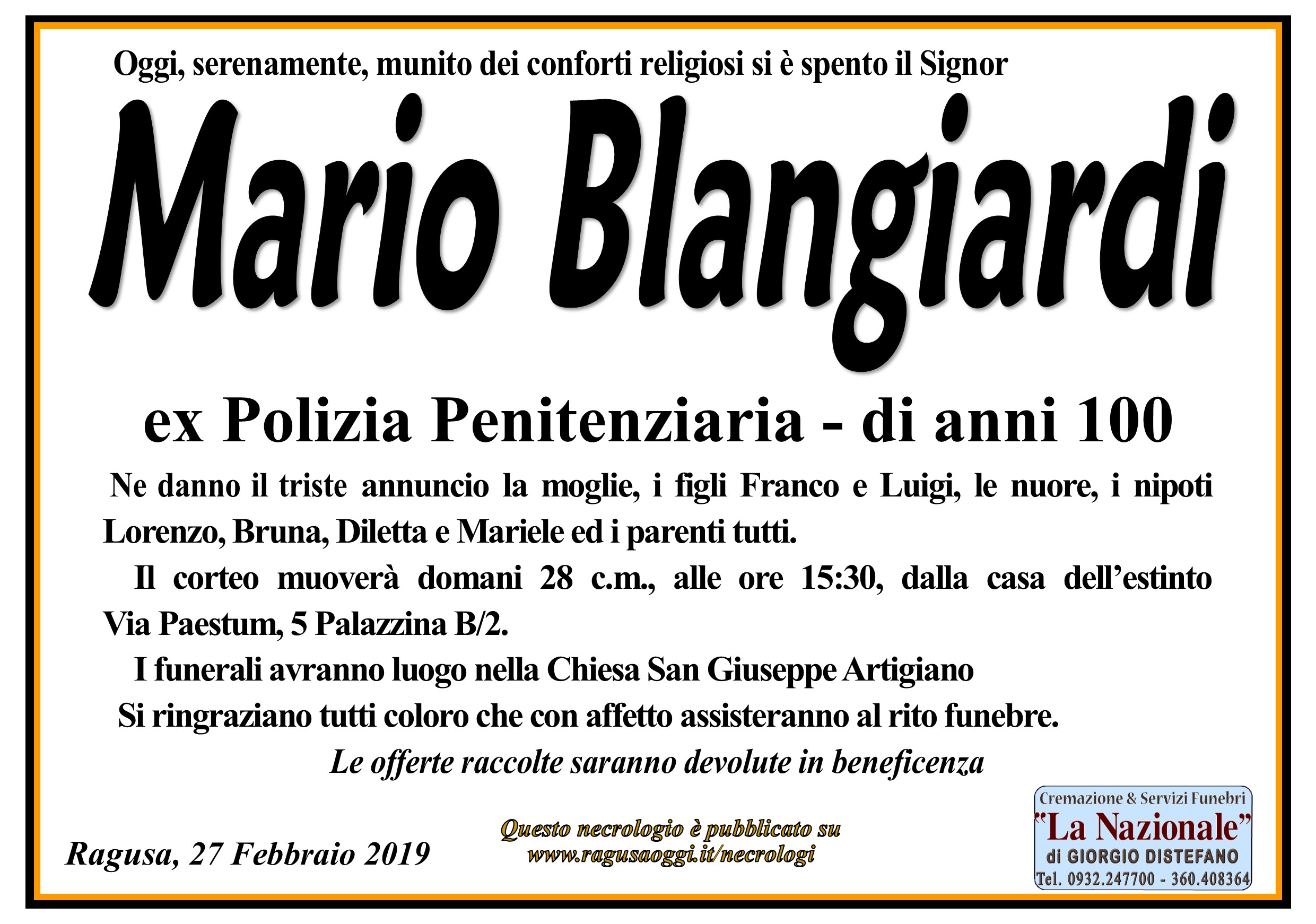 Necrologi: Mario Blangiardi