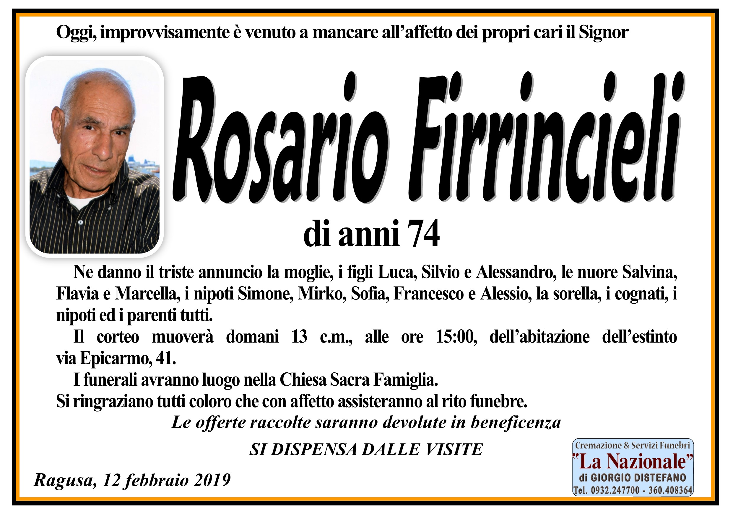Necrologi: Rosario Firrincieli