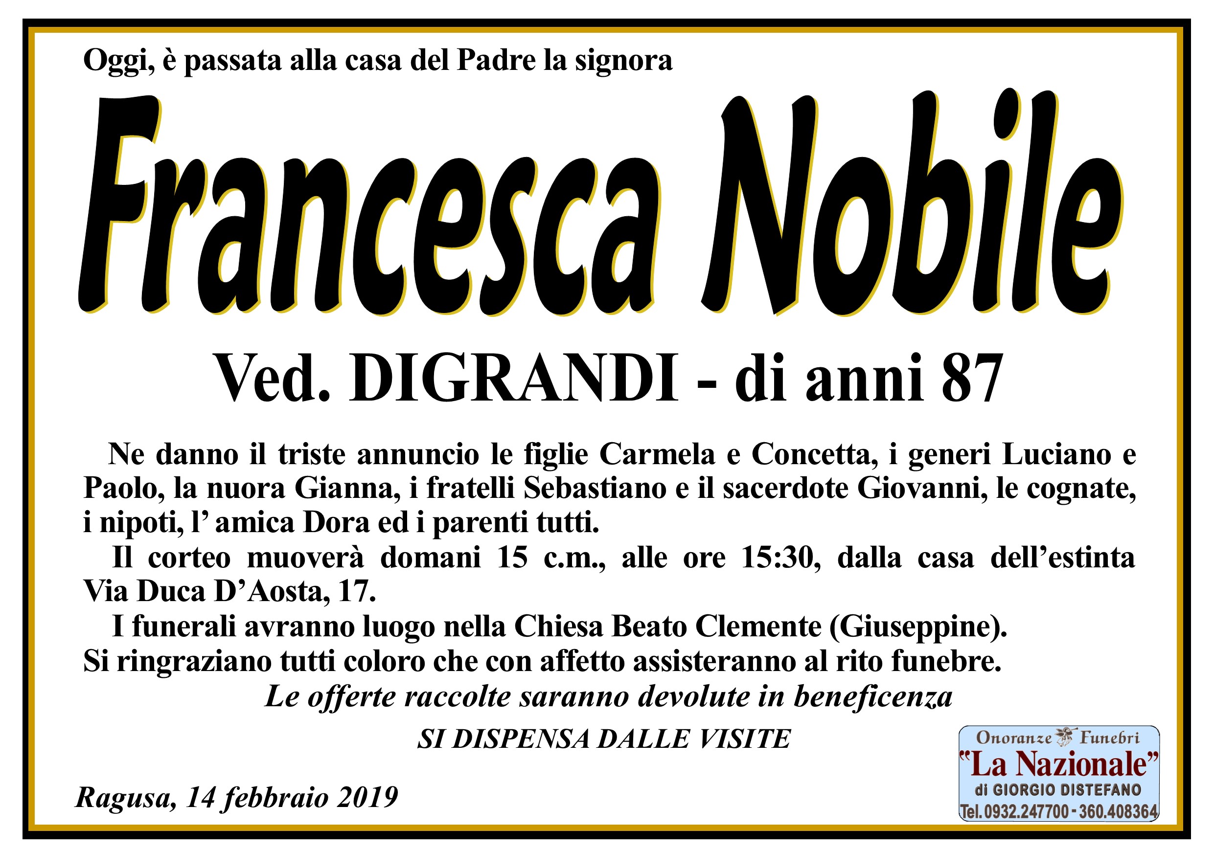 Necrologi: Francesca Nobile