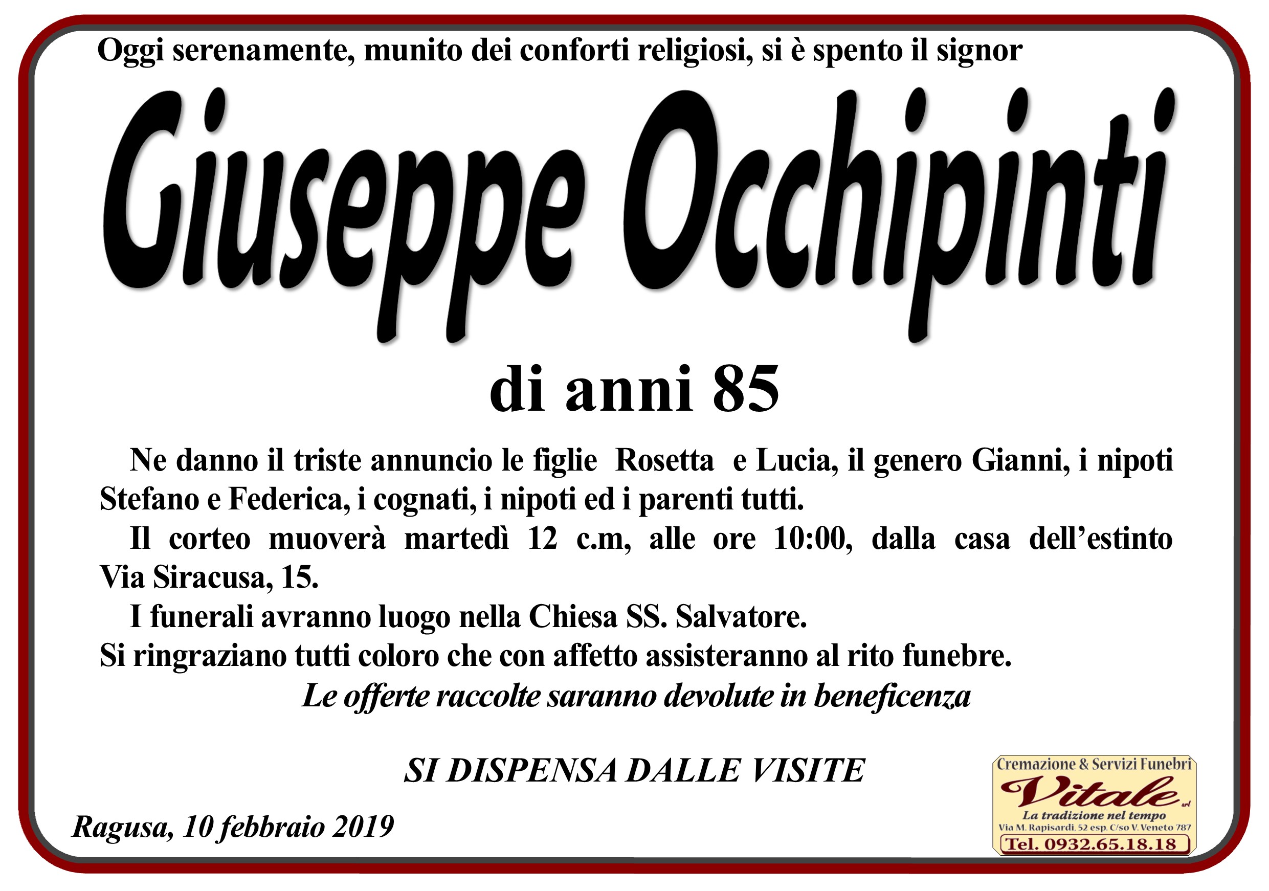 Necrologi: Giuseppe Occhipinti