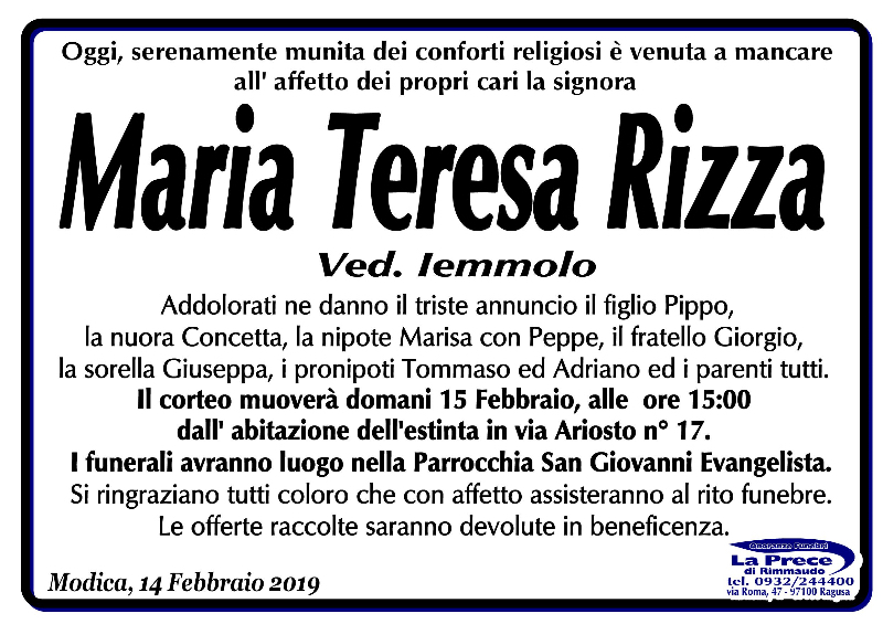 Necrologi: Maria Teresa Rizza
