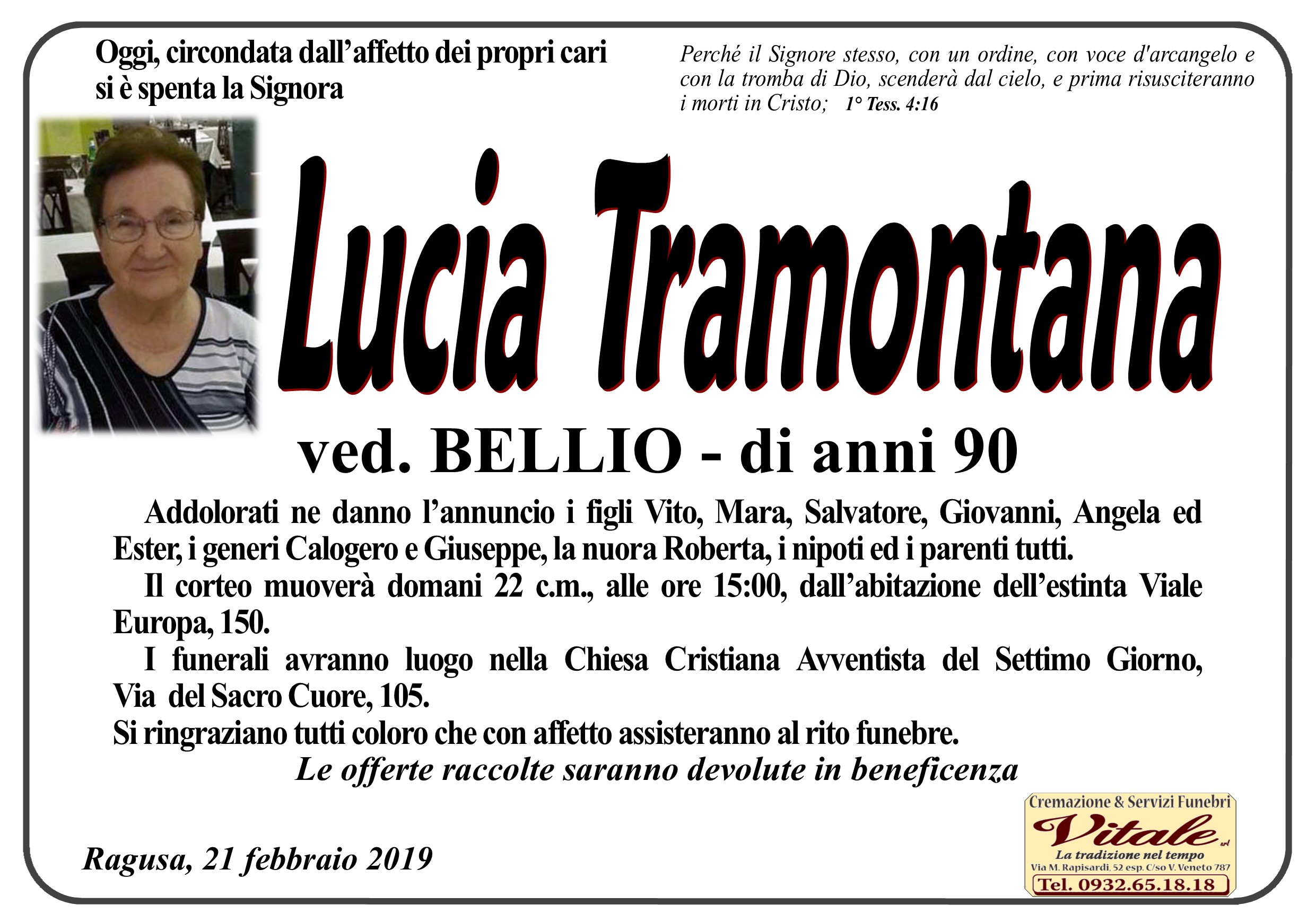 Necrologi: Lucia Tramontana