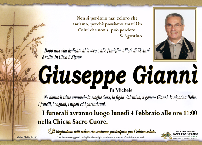 Necrologi: Giuseppe Giannì