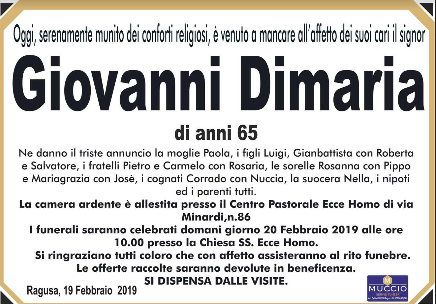 Necrologi: Giovanni Dimaria