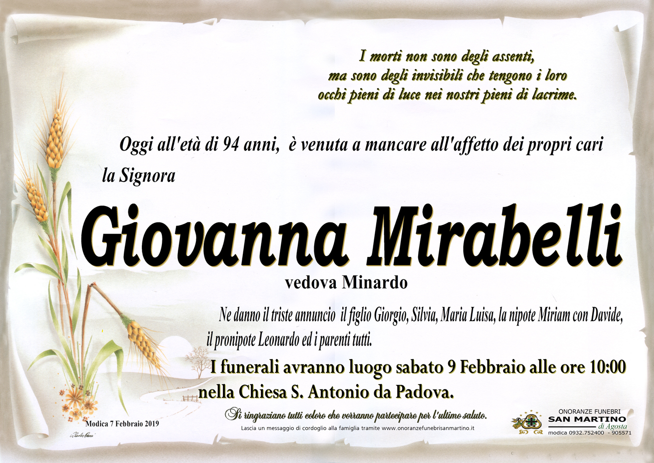 Necrologi: Giovanna Mirabelli