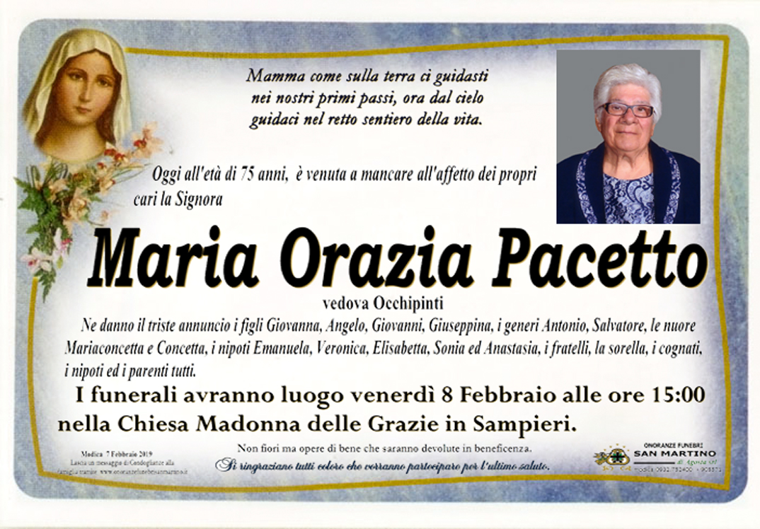 Necrologi: Maria Orazia Pacetto