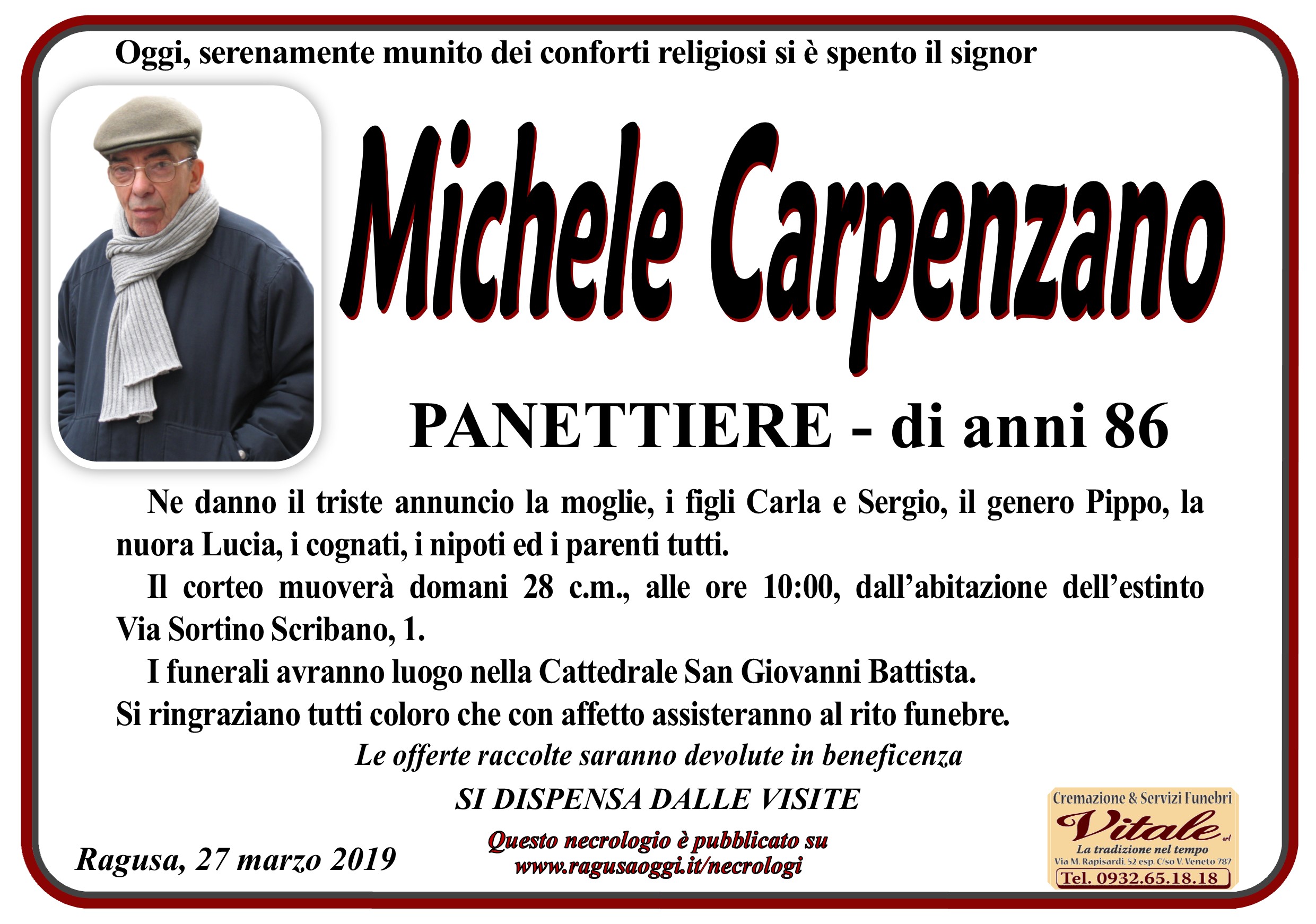 Necrologi: Carpenzano Michele