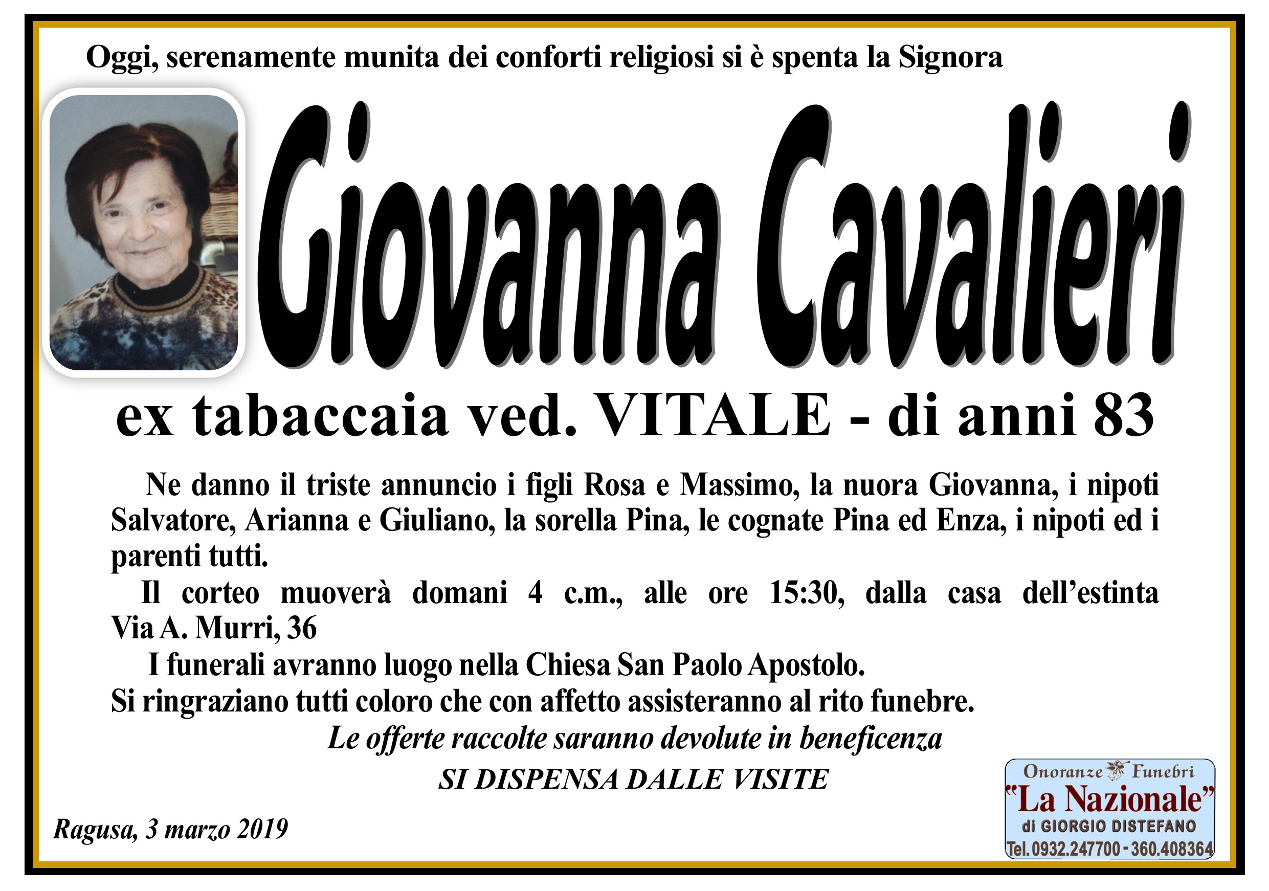 Necrologi: Giovanna Cavalieri