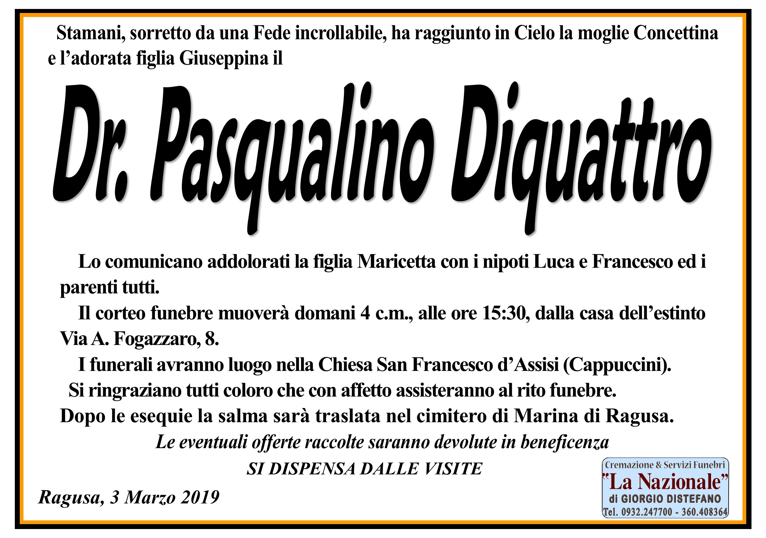 Necrologi: Pasqualino Diquattro