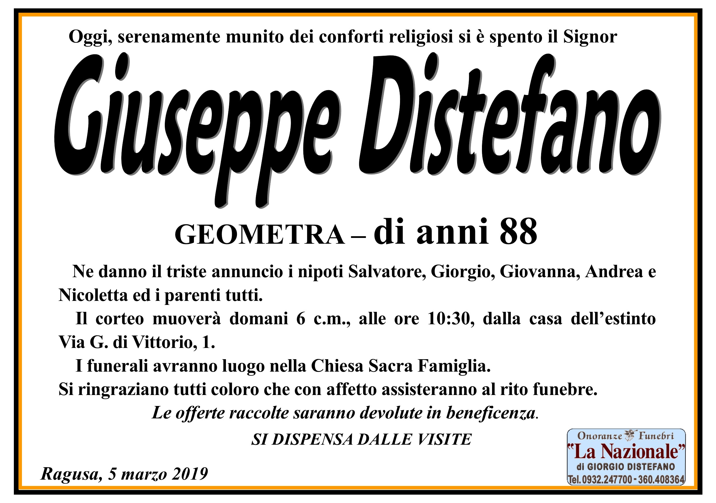 Necrologi: Giuseppe Distefano