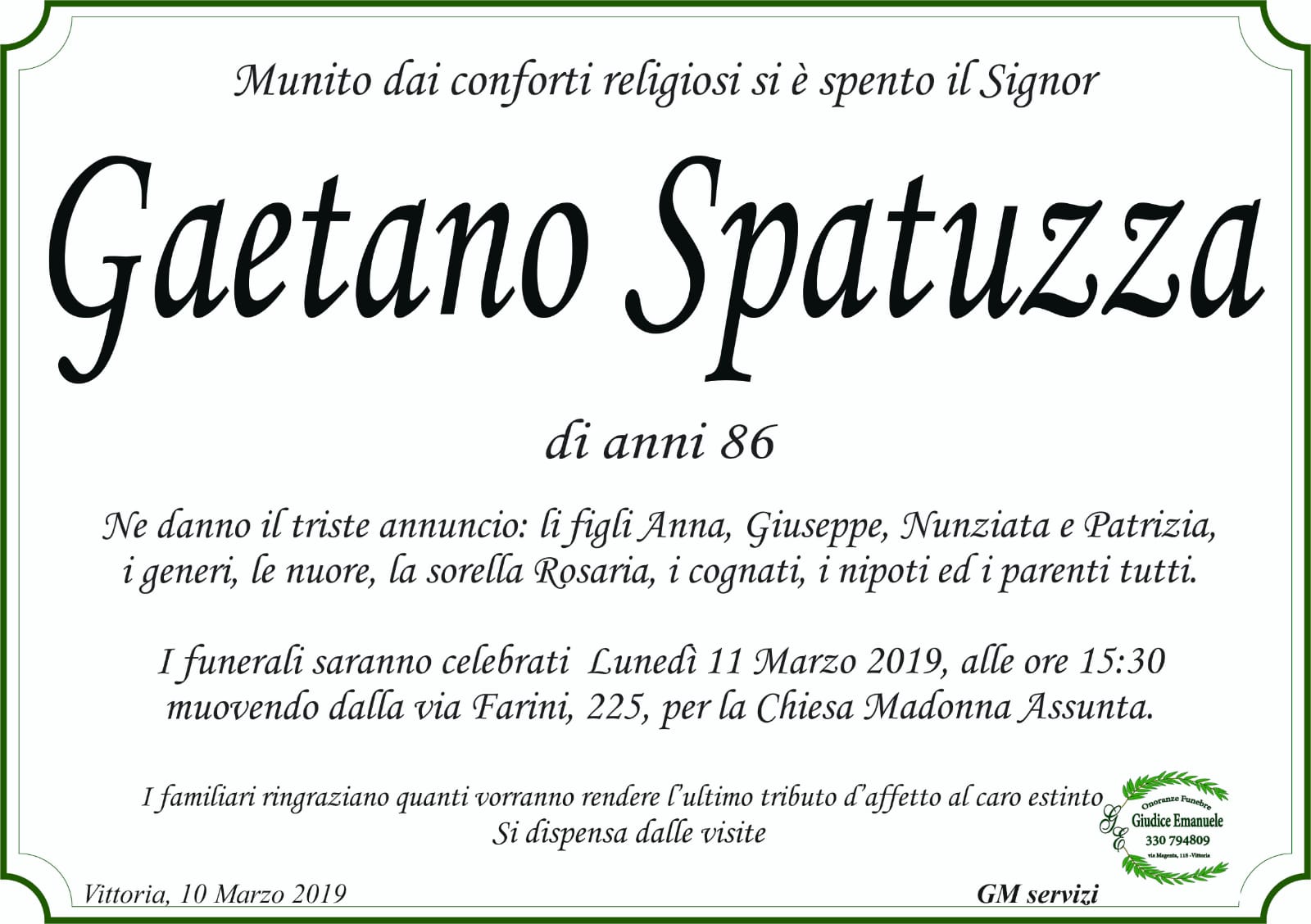Necrologi: Gaetano Spatuzza