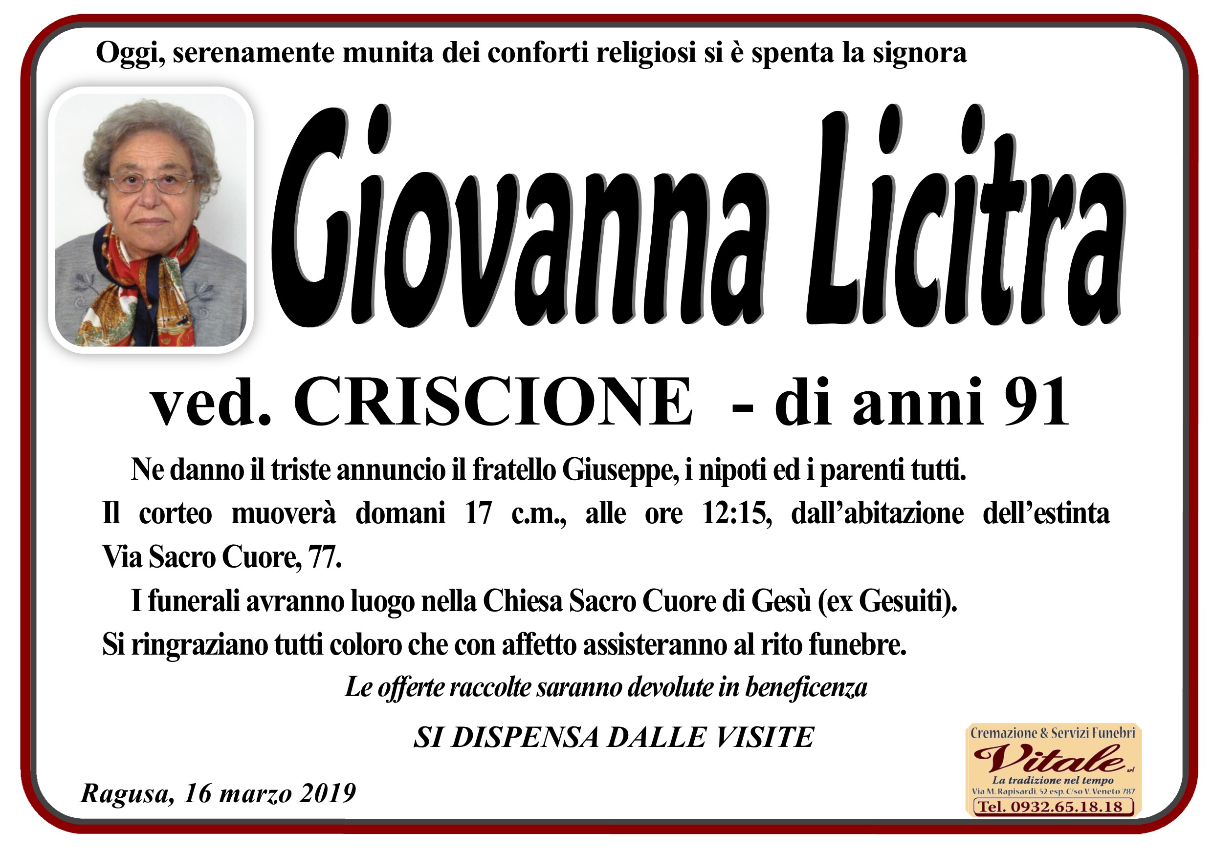 Necrologi Giovanna Licitra