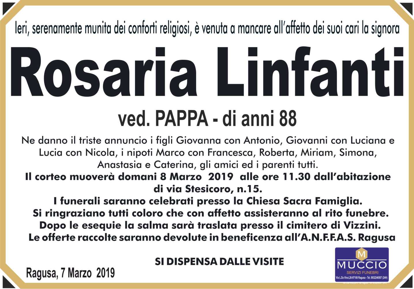 Necrologi: Rosaria Linfanti