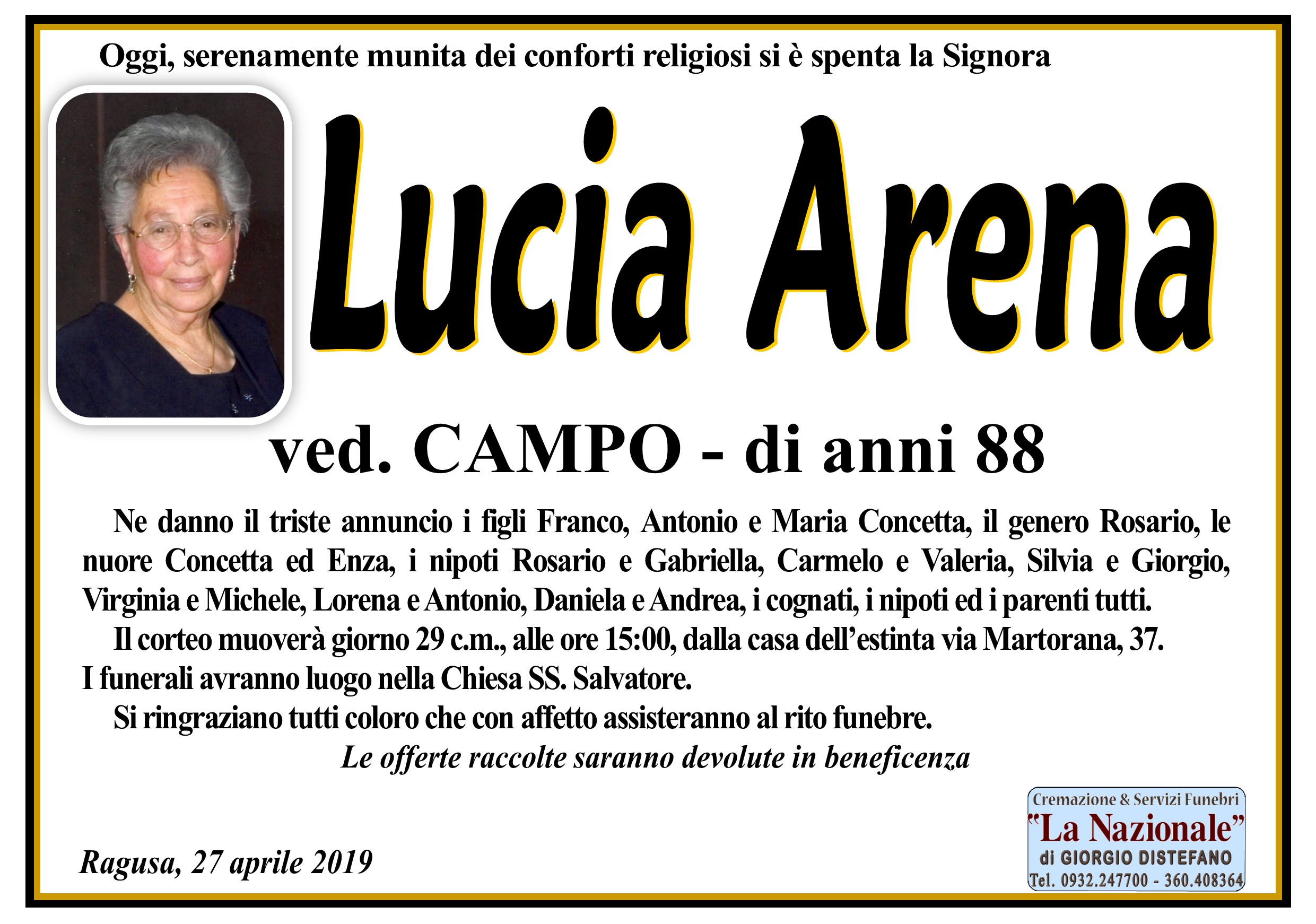 Necrologi: Lucia Arena
