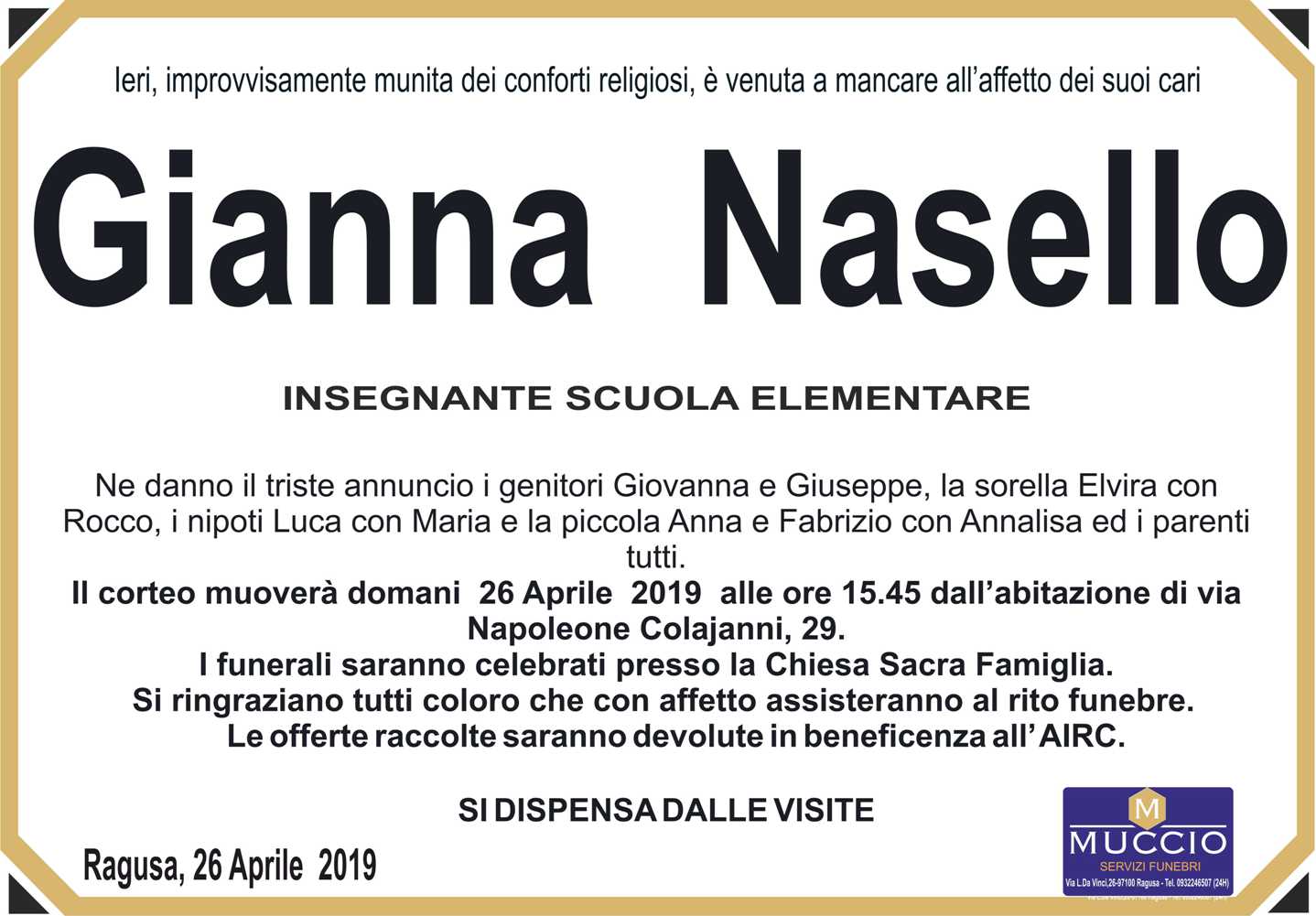 Necrologi: Gianna Nasello