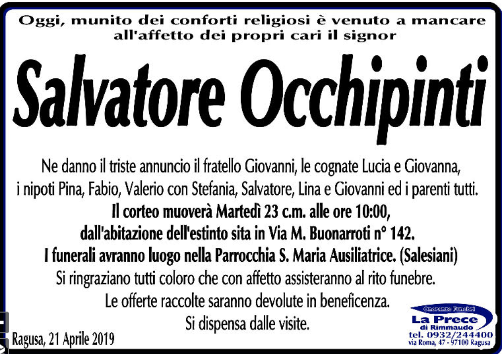 Necrologi: Salvatore Occhipinti