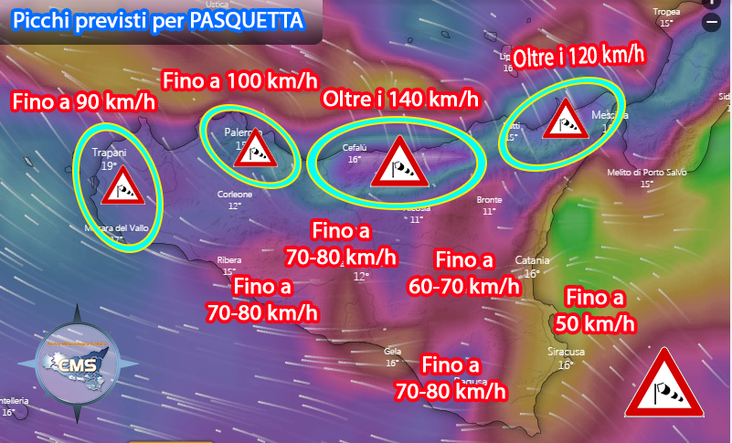 AVVISO METEO: Forte BURRASCA/TEMPESTA di SCIROCCO per PASQUETTA. Possibili picchi oltre i 140 km/h
