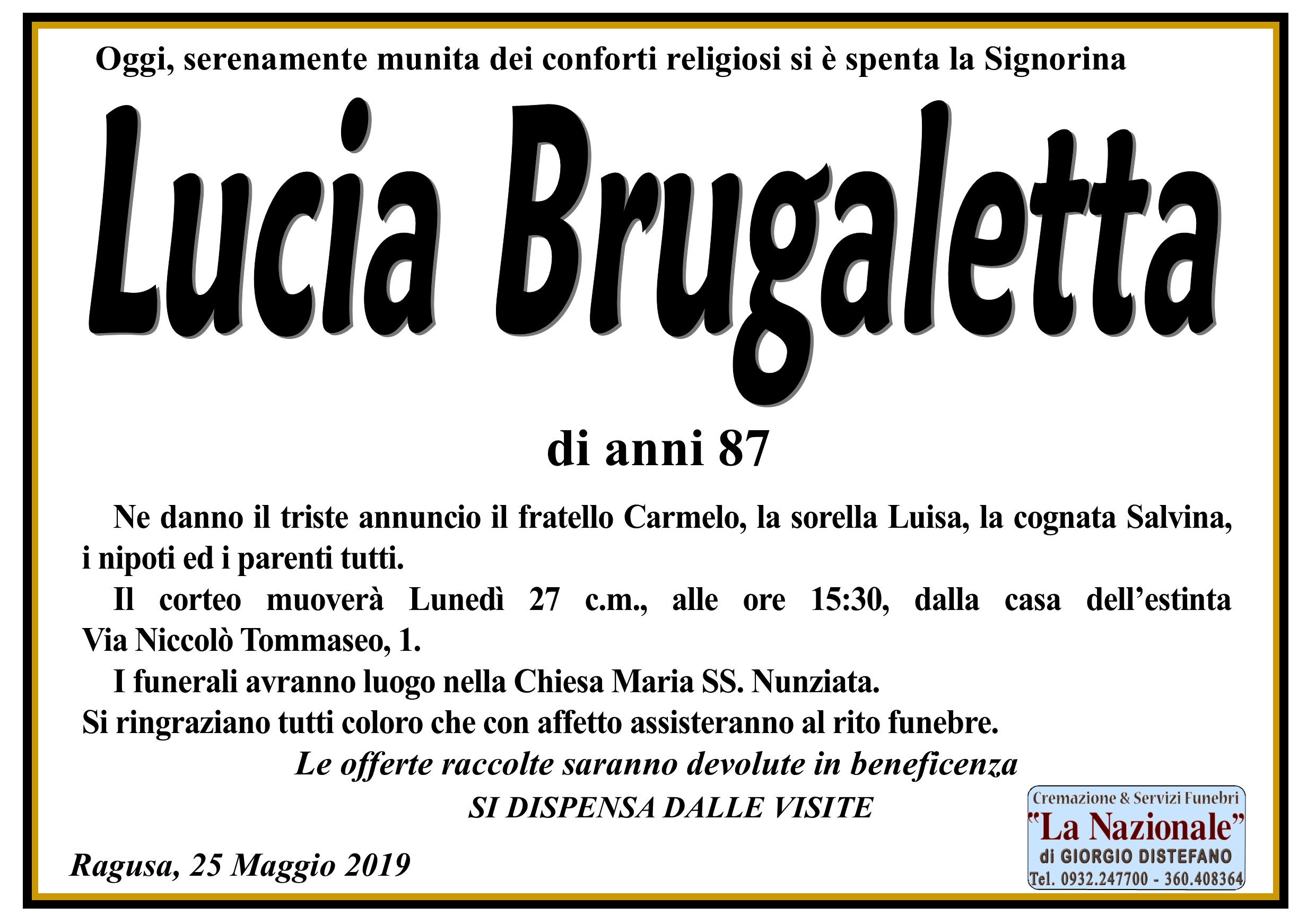 Necrologi: Lucia Brugaletta