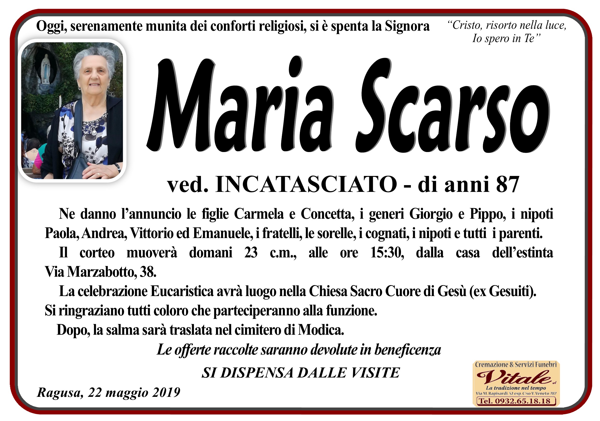 Necrologi: Maria Scarso