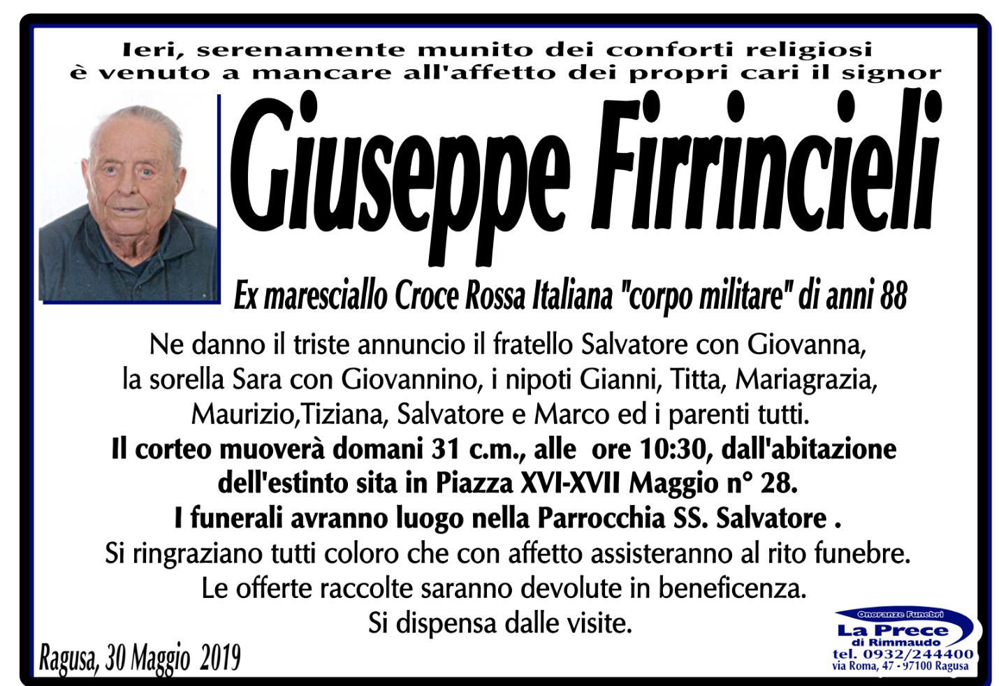 Necrologi: Giuseppe Firrincieli