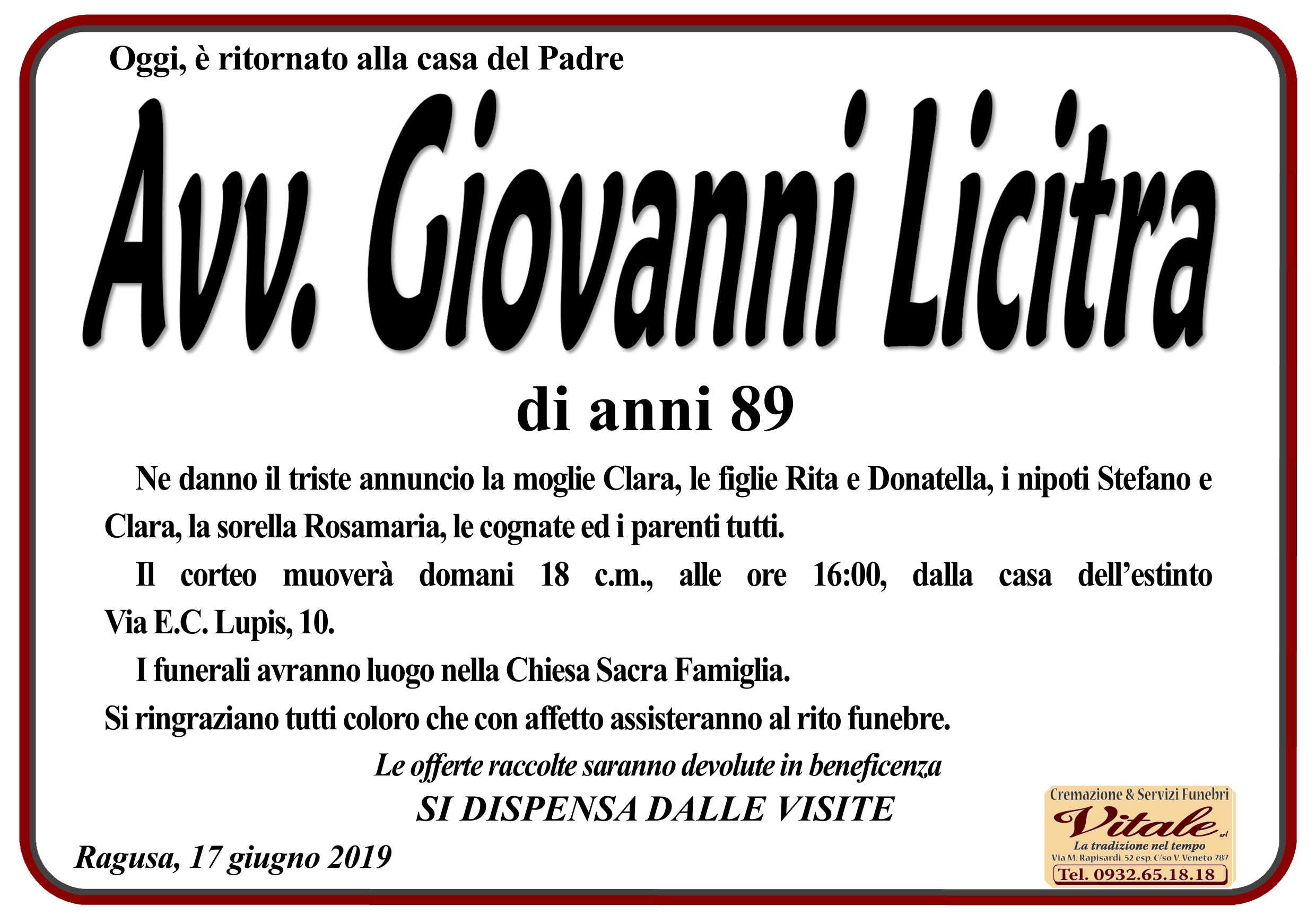 Necrologi: Giovanni Licitra