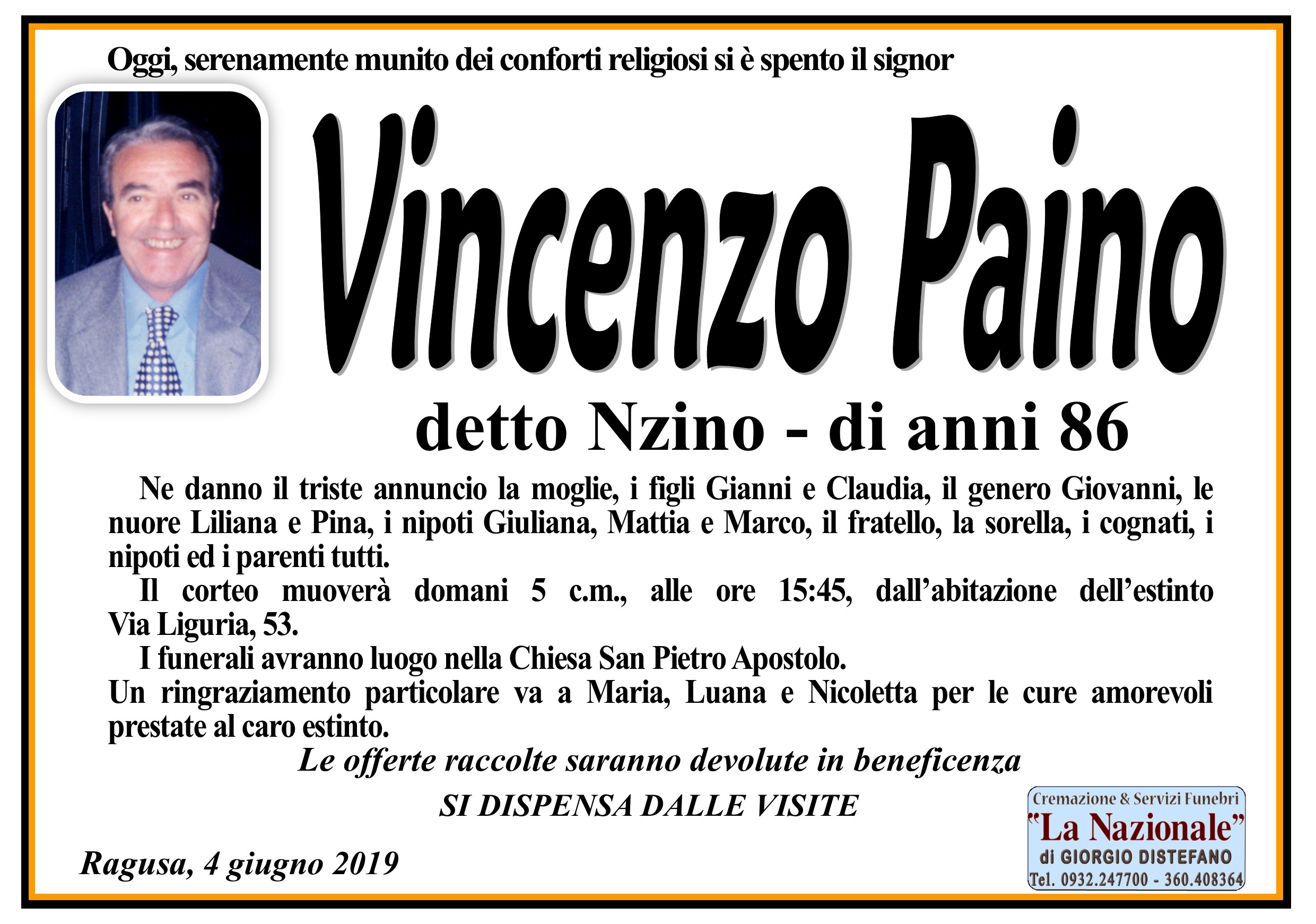 Necrologi: Vincenzo Paino
