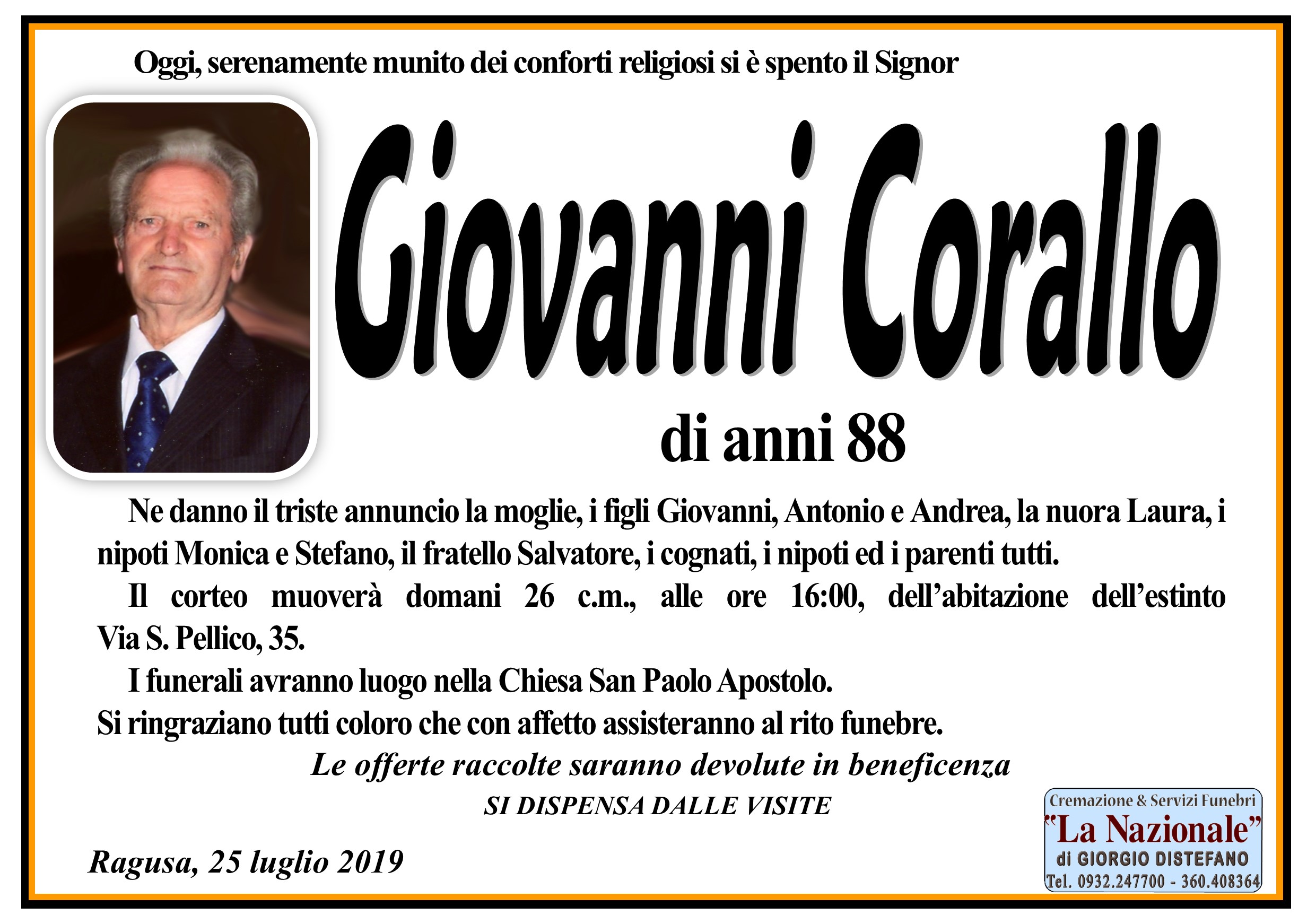 Necrologi: Giovanni Corallo
