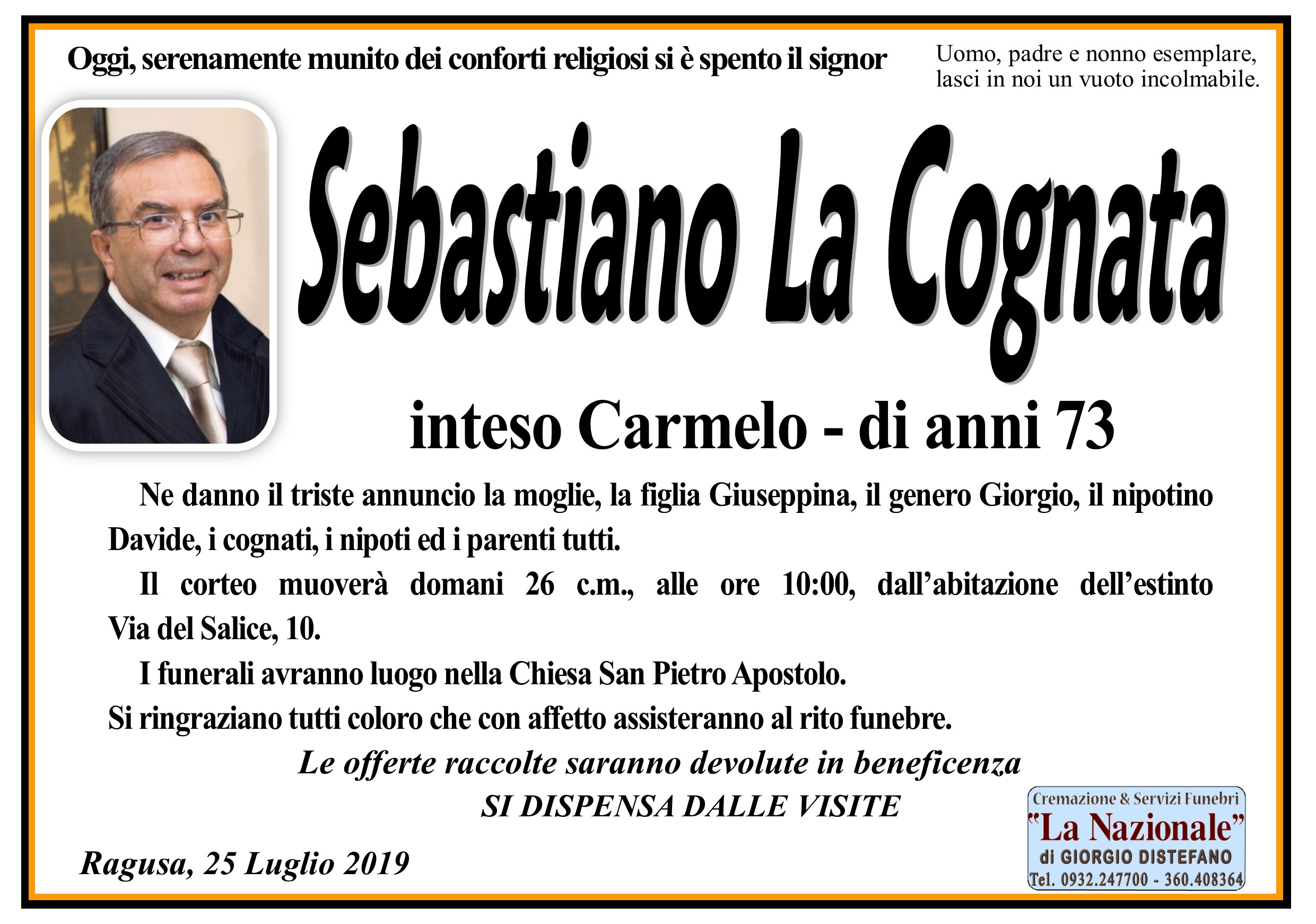 Necrologi: Sebastiano La Cognata