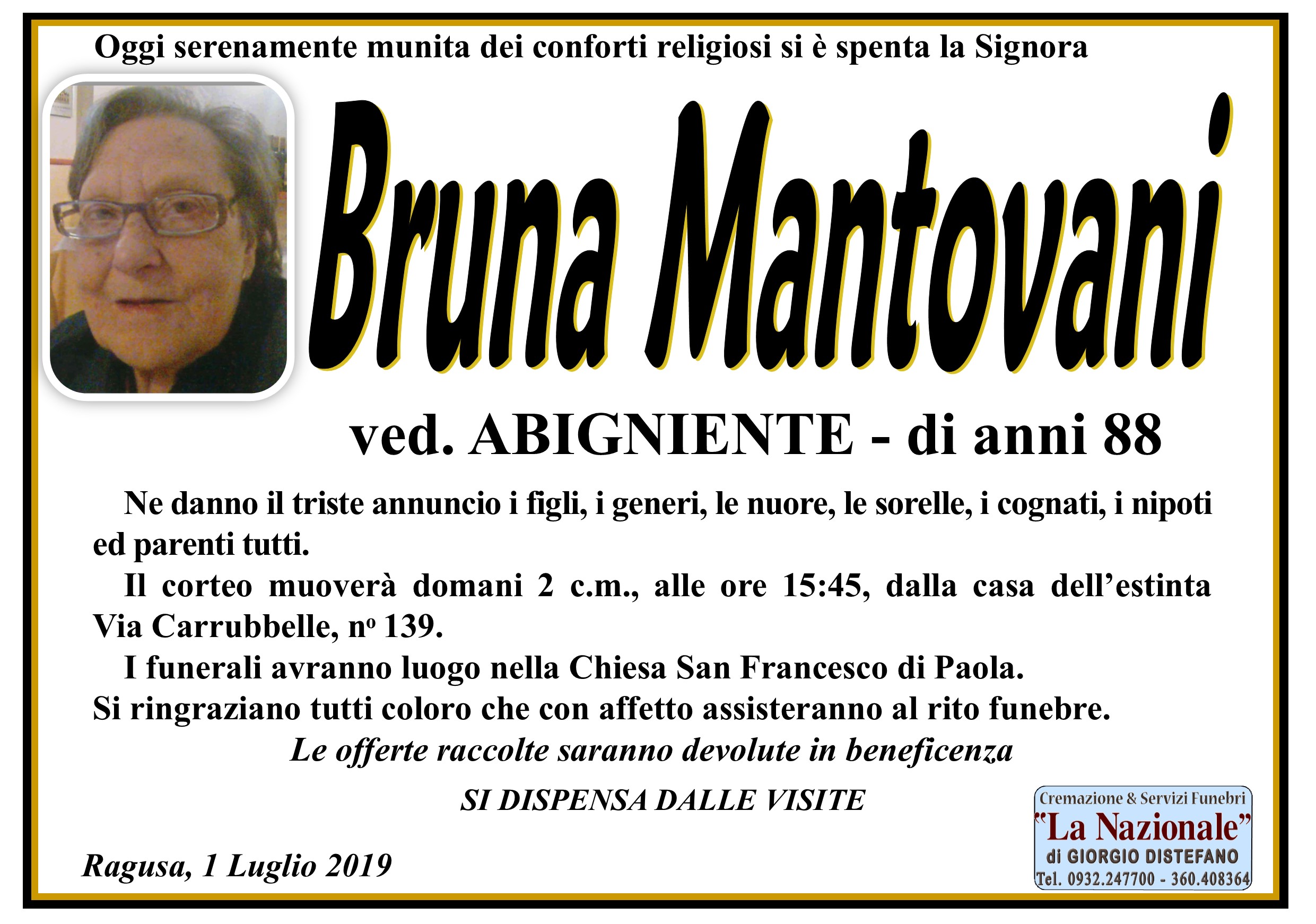 Necrologi: Bruna Mantovani